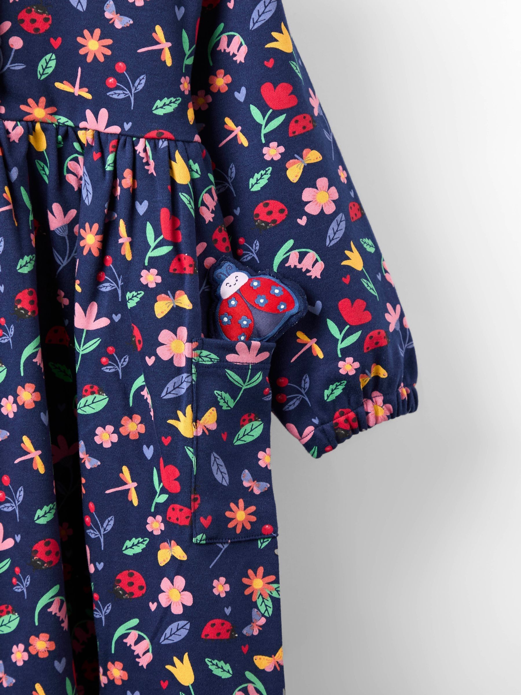 Navy Blue Ladybird Drop Shoulder Printed Pet In Pocket Dress - Image 3 of 4