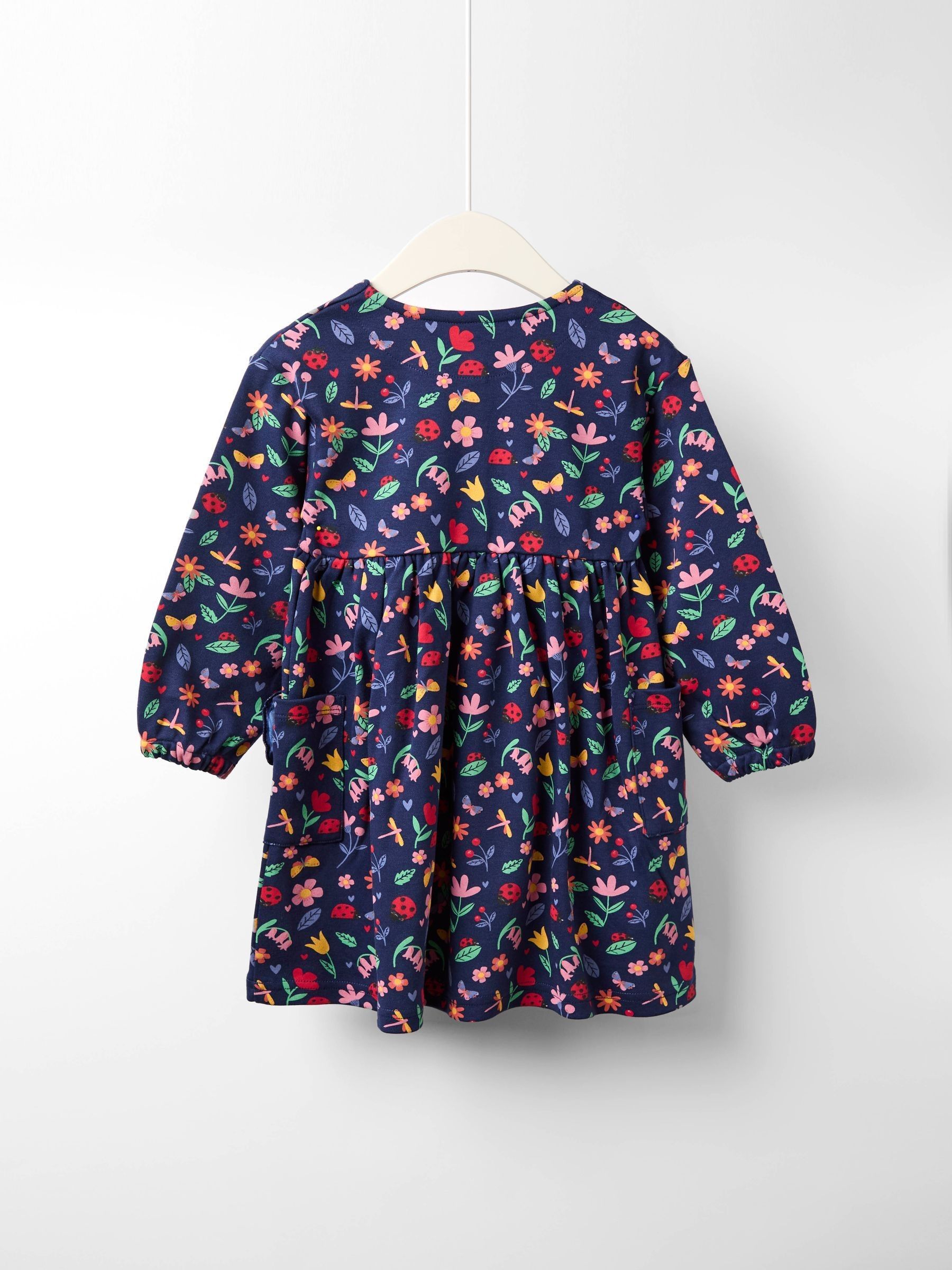 Navy Blue Ladybird Drop Shoulder Printed Pet In Pocket Dress - Image 4 of 4