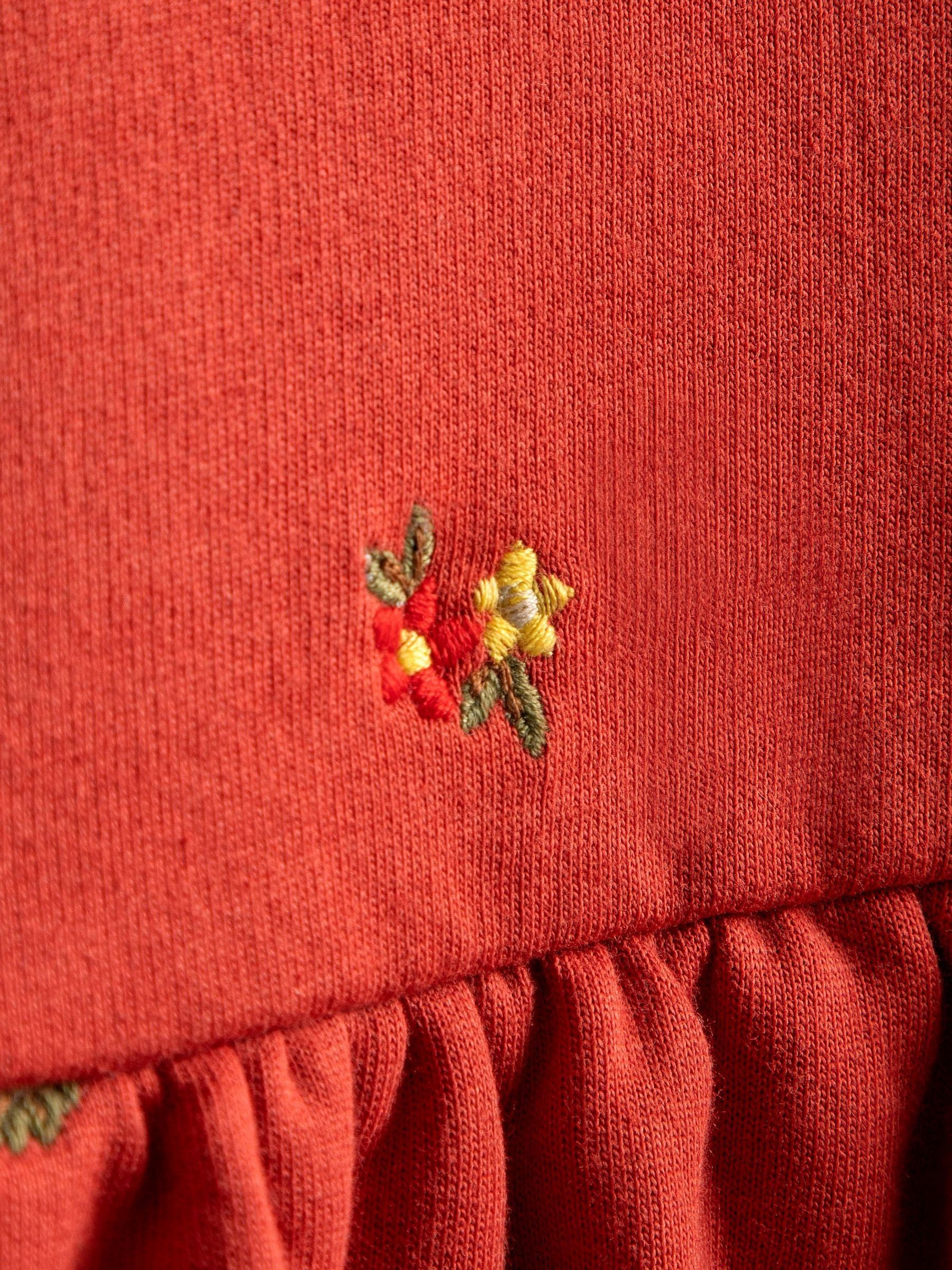 Rust Orange Floral Embroidered Sweat Dress with Collar - Image 3 of 4