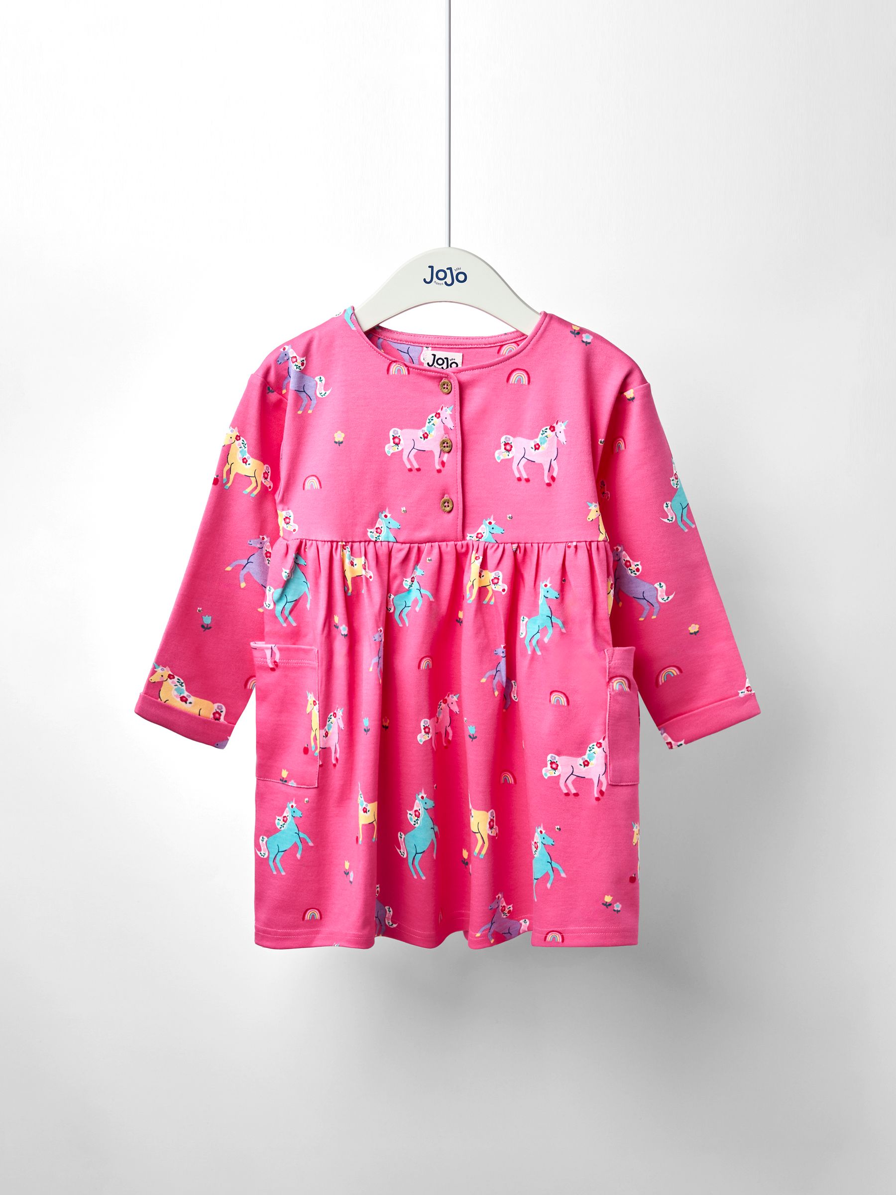 Light Pink Button Front Printed Pet In Pocket Dress - Image 1 of 3