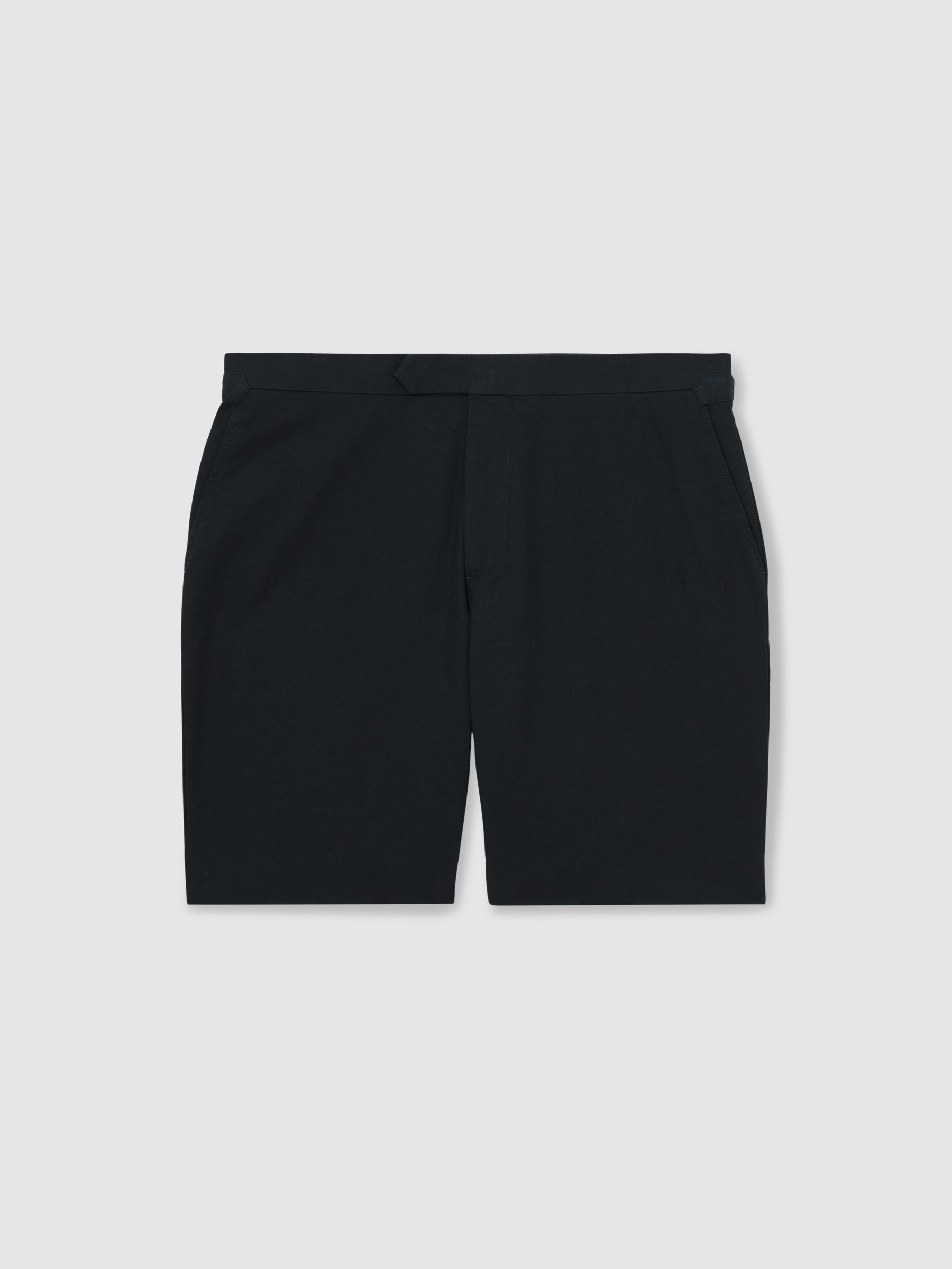 Cotton-Linen Tailored Shorts in Navy - Image 2 of 6