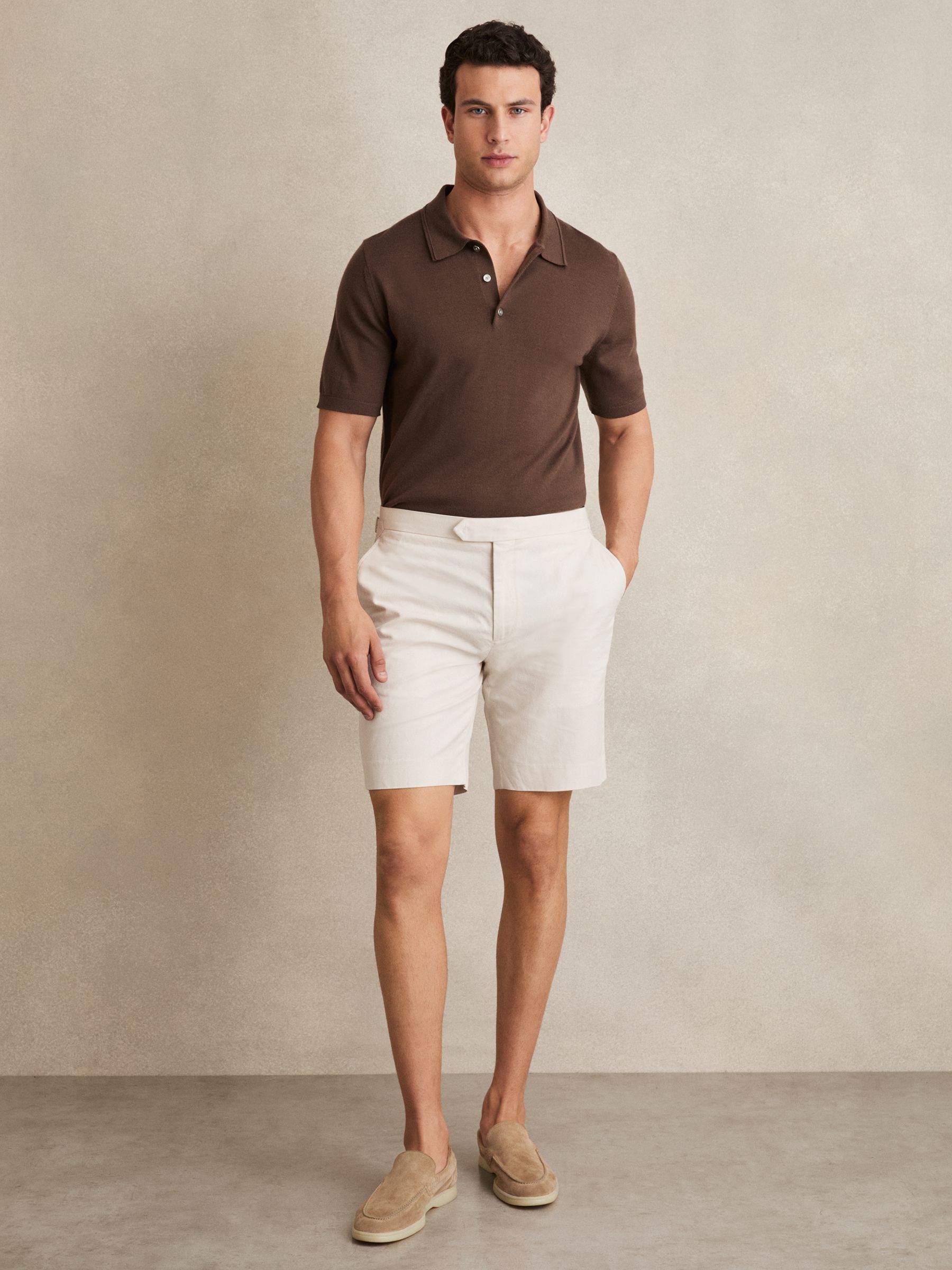 Cotton-Linen Tailored Shorts in Stone - Image 1 of 7