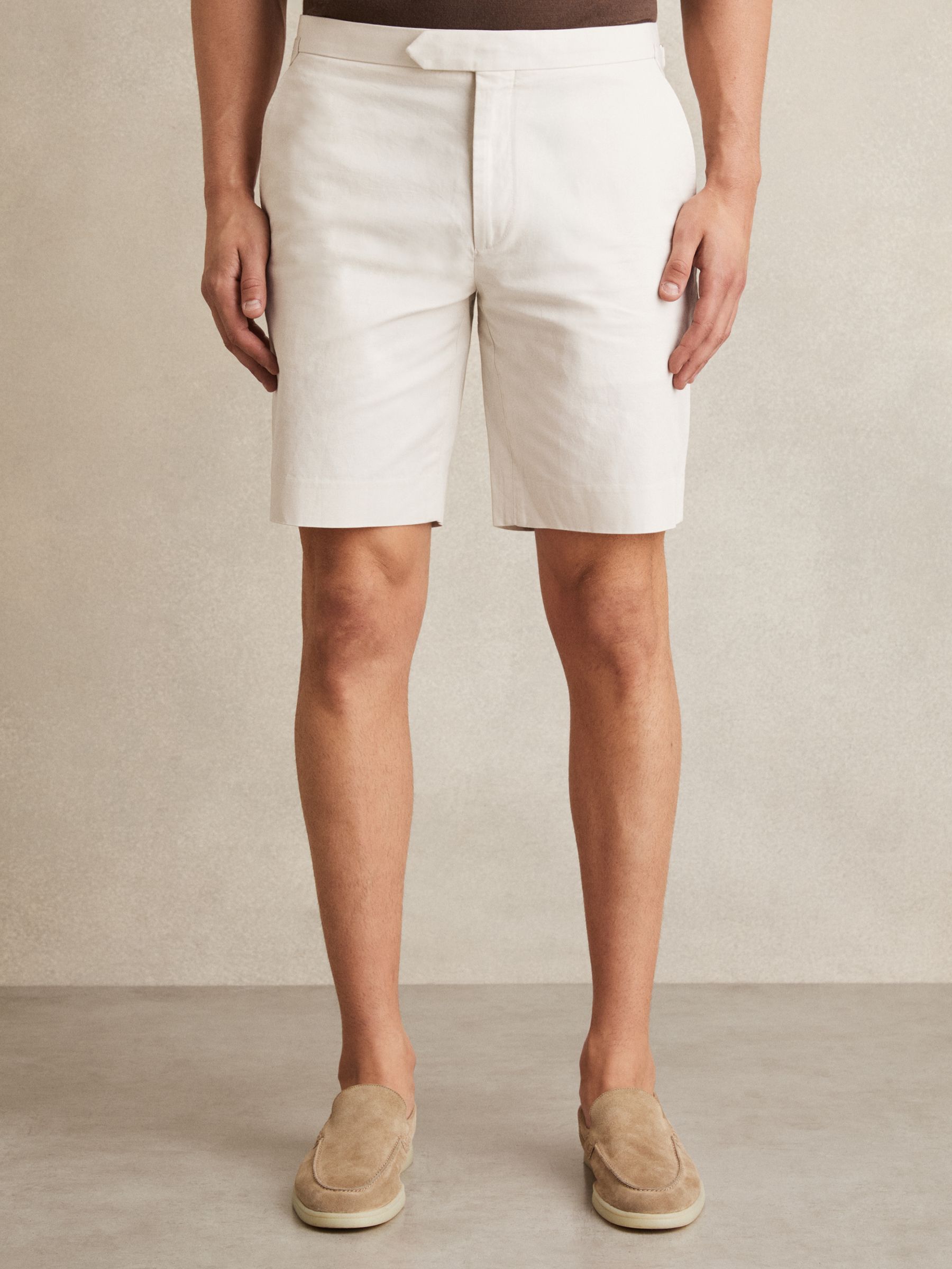 Cotton-Linen Tailored Shorts in Stone - Image 3 of 7