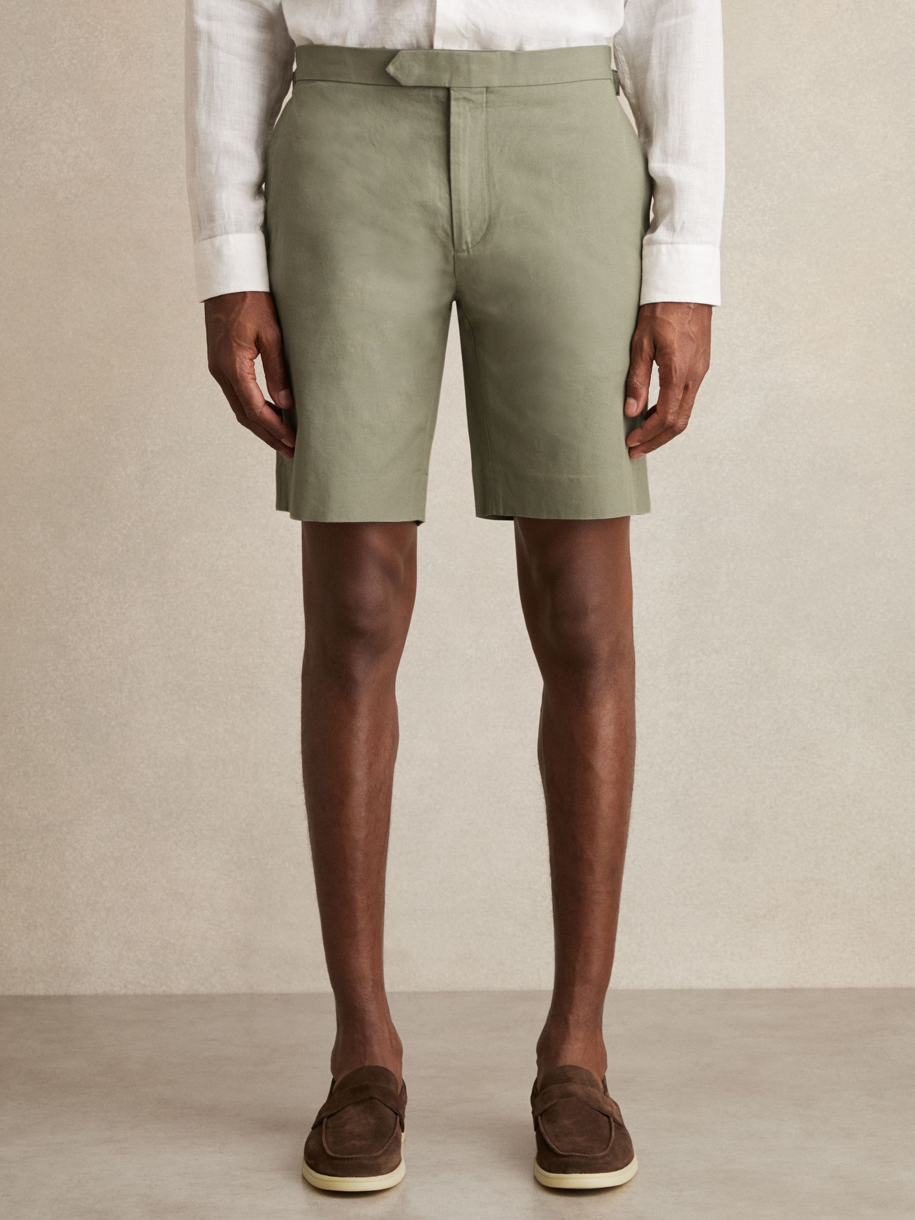 Cotton-Linen Tailored Shorts in Pistachio - Image 3 of 6