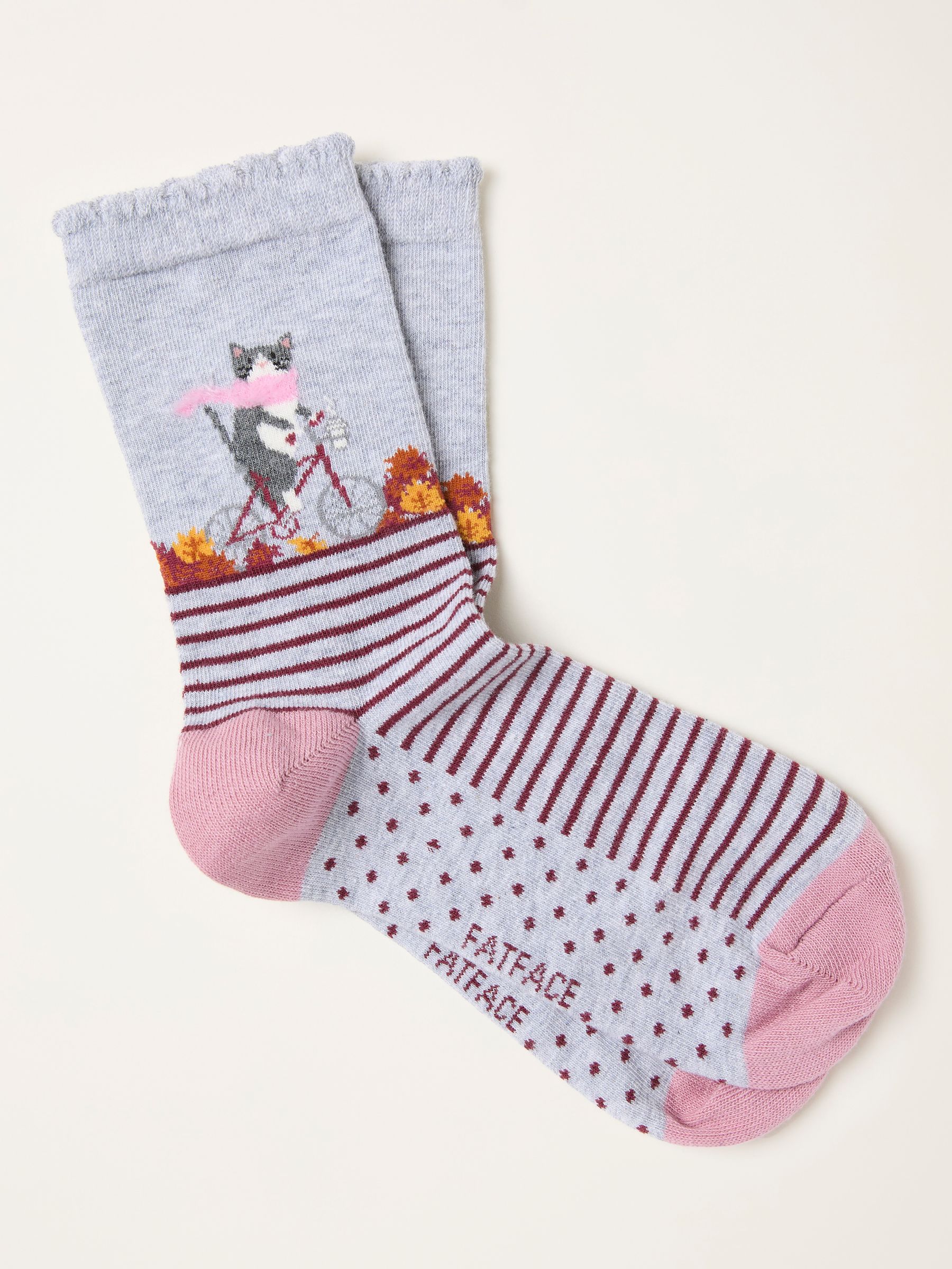 Grey Cat Riding Bike Socks - Image 1 of 2