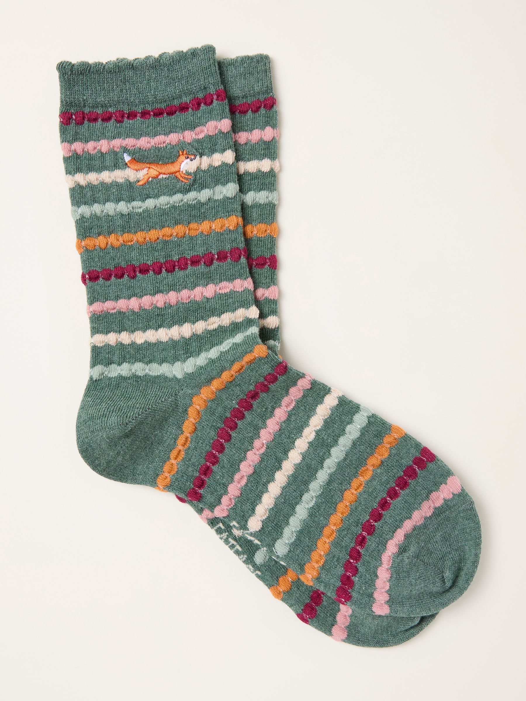 Green Fox Embroidered Socks - Image 1 of 2