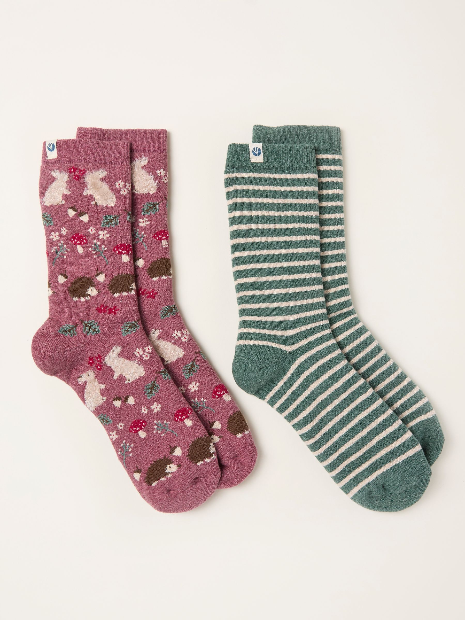 Purple 2 Pairs of Woodland Welly Socks - Image 2 of 2