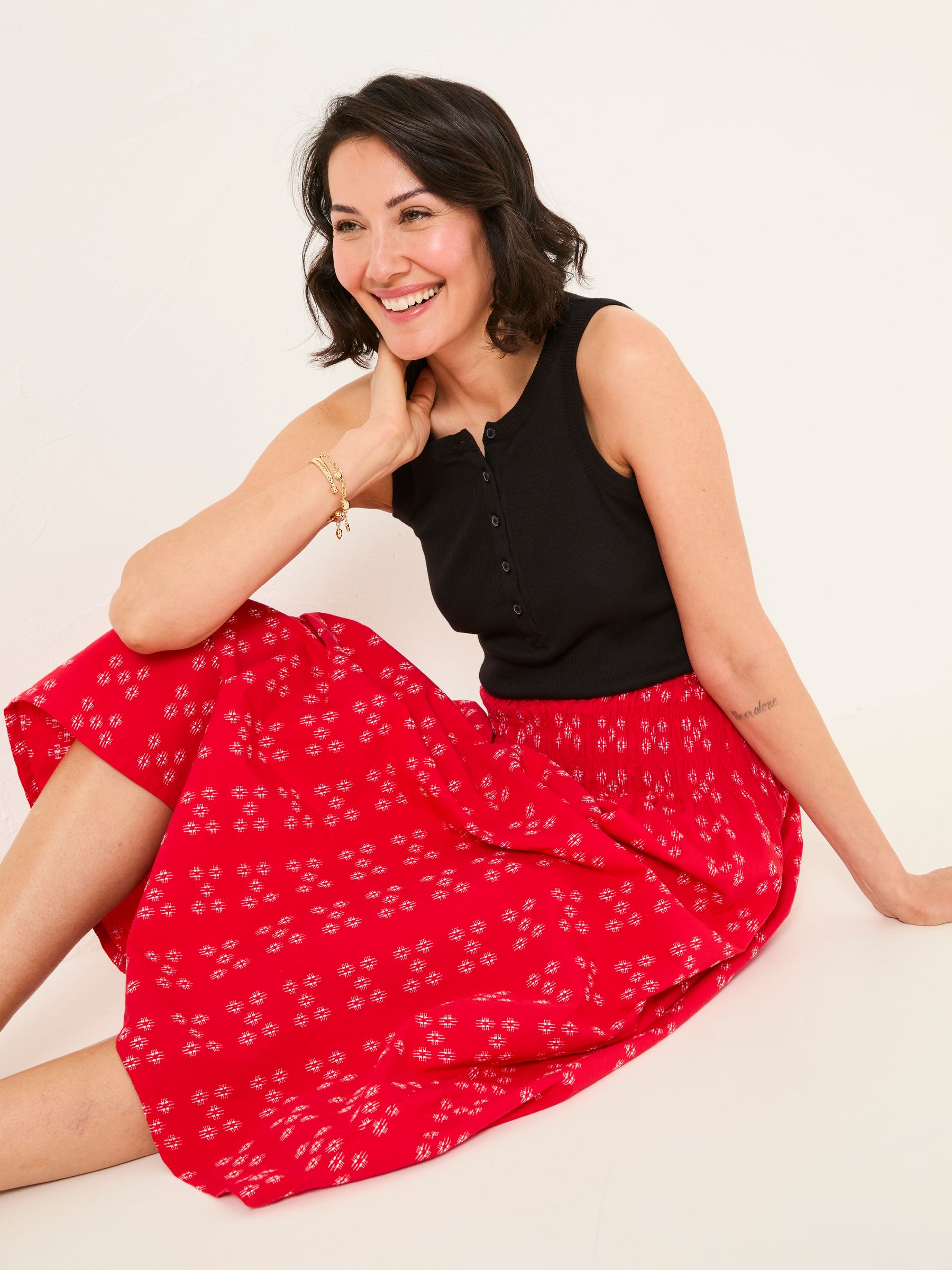 Mary Red Jacquard Midi Skirt - Image 5 of 6