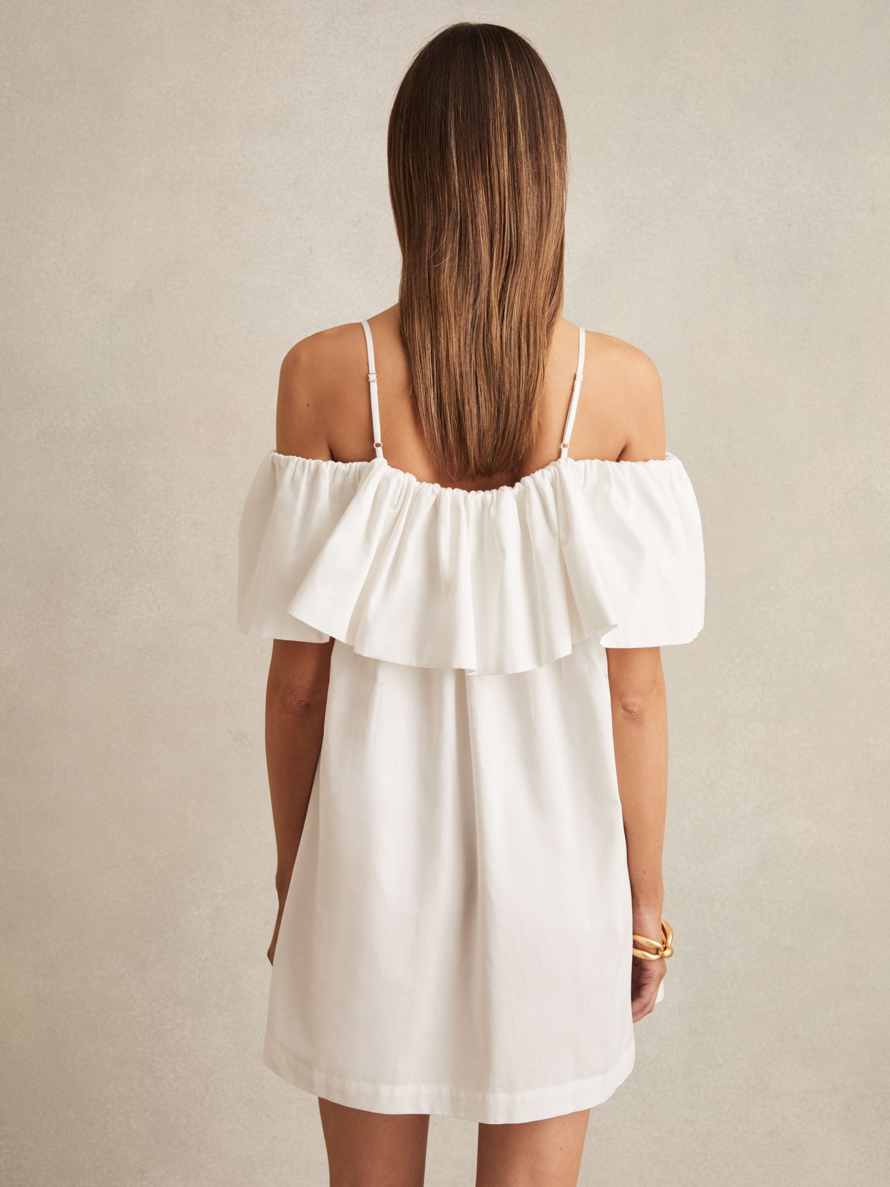 Cotton Off Shoulder Mini Dress in Ivory Cream - Image 3 of 5