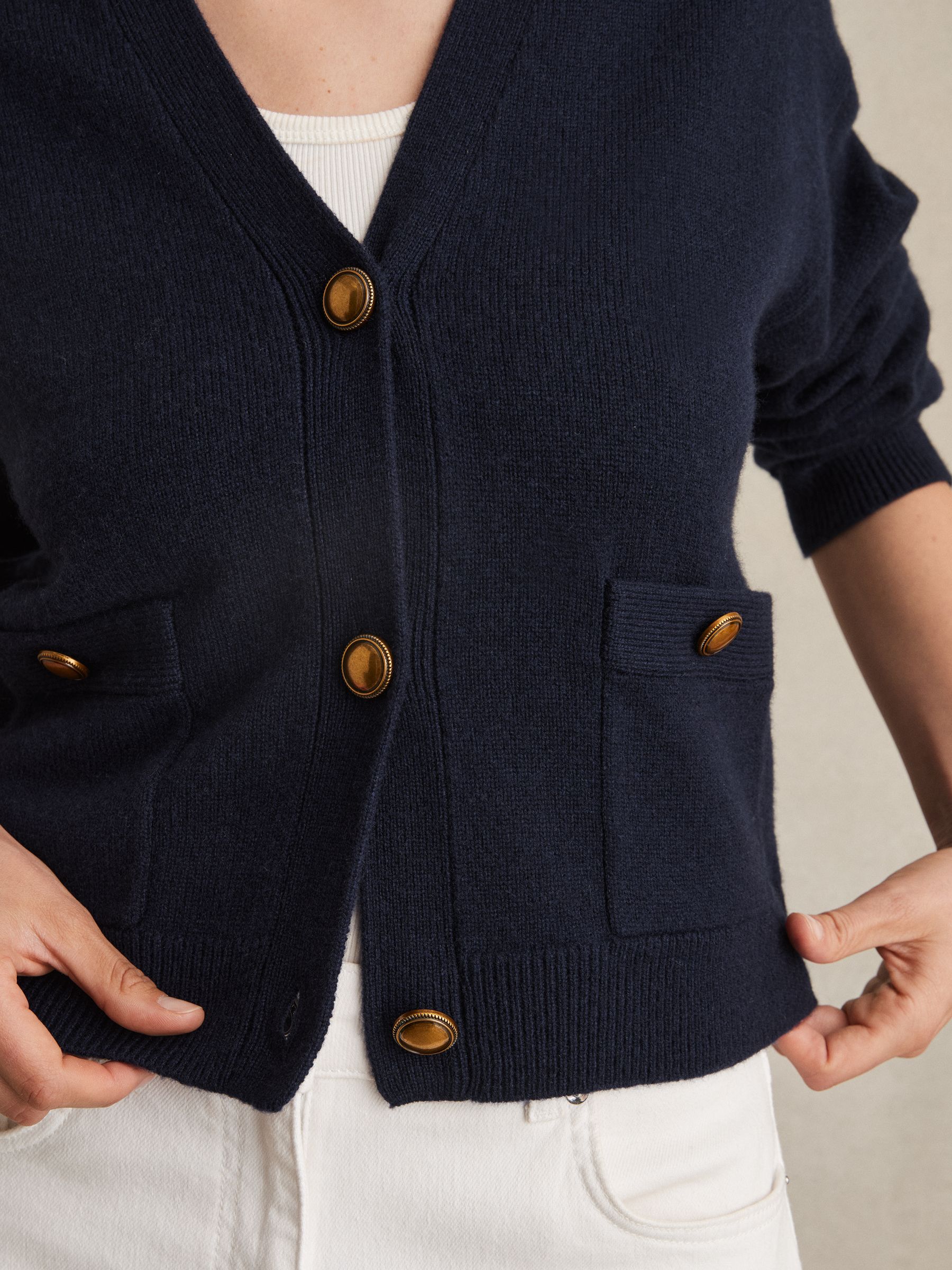 Wool-Cashmere Button Cardigan in Navy - Image 4 of 6