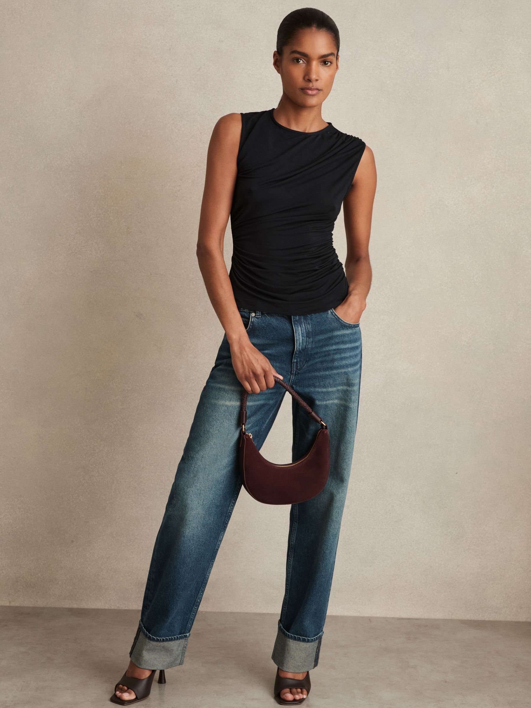 Stretch-Modal Ruched Vest in Black - Image 3 of 6