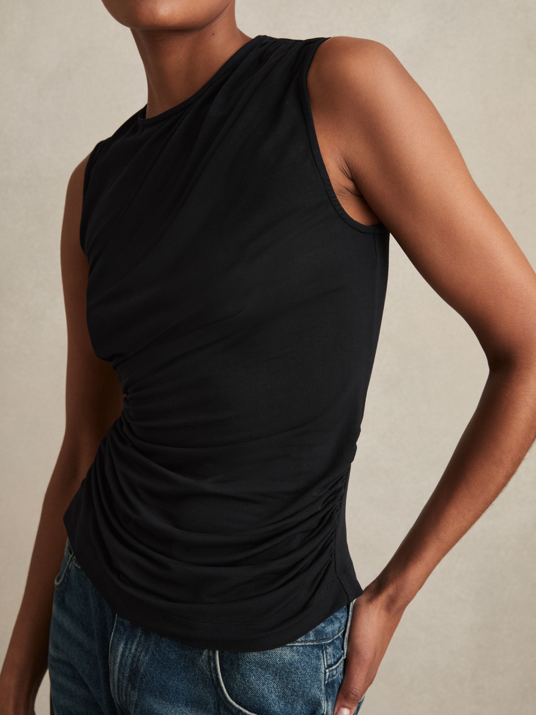 Stretch-Modal Ruched Vest in Black - Image 4 of 6