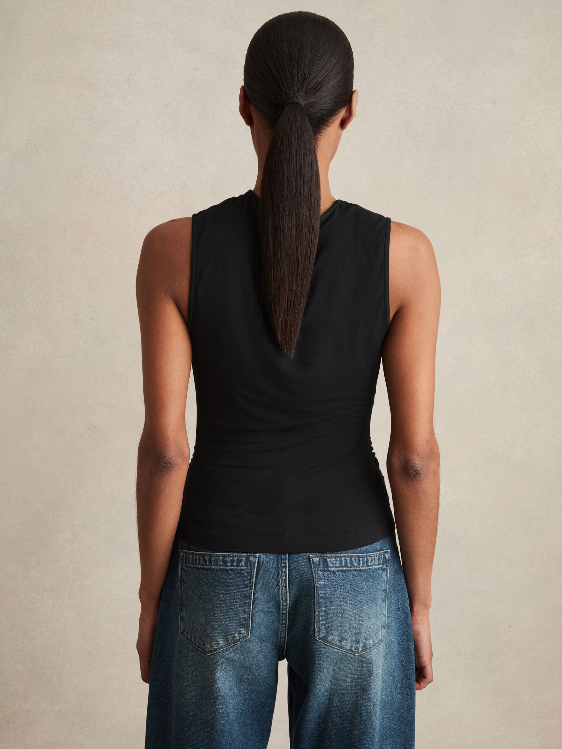 Stretch-Modal Ruched Vest in Black - Image 5 of 6