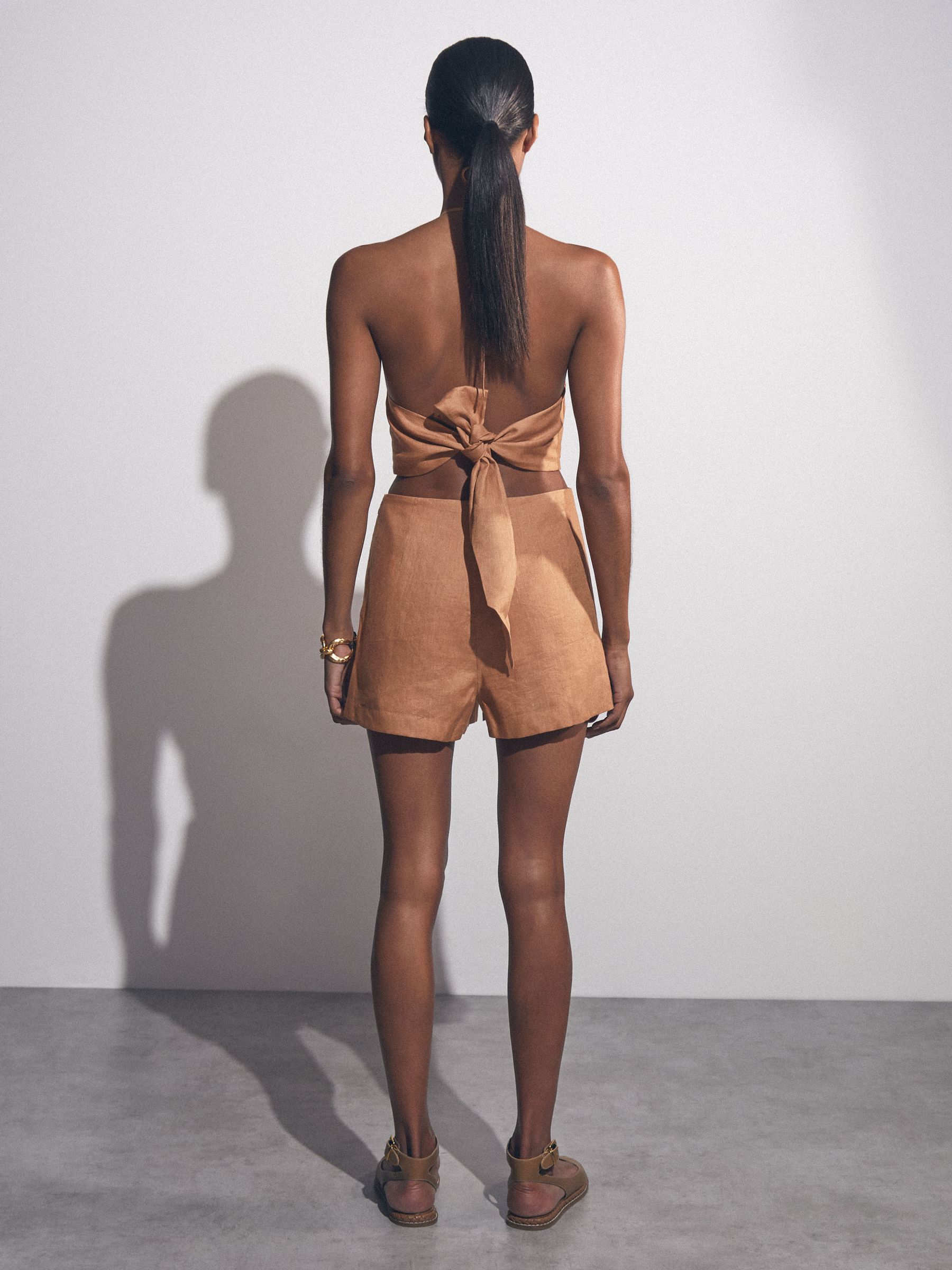 Reiss Linen Halterneck Cut Out Playsuit in Brown - REISS