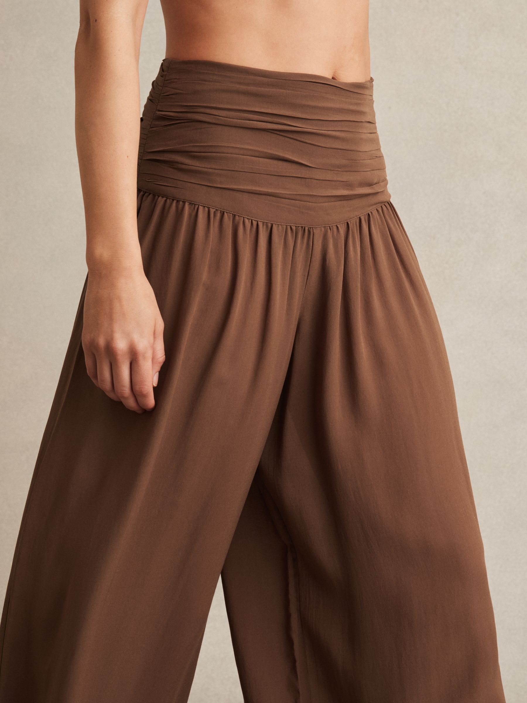 Lyocell Blend Wide Leg Trousers in Brown - Image 3 of 6