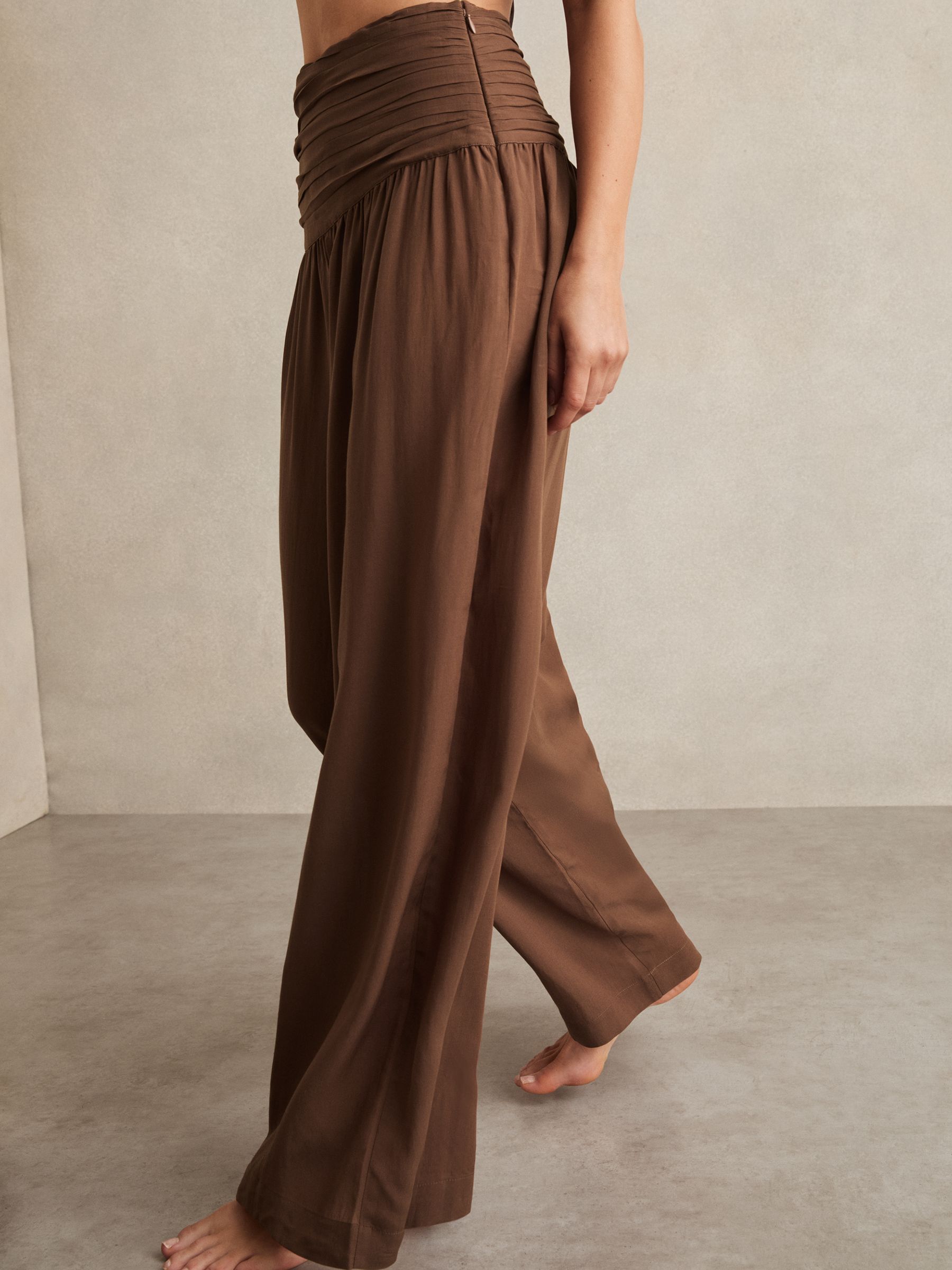 Lyocell Blend Wide Leg Trousers in Brown - Image 4 of 6