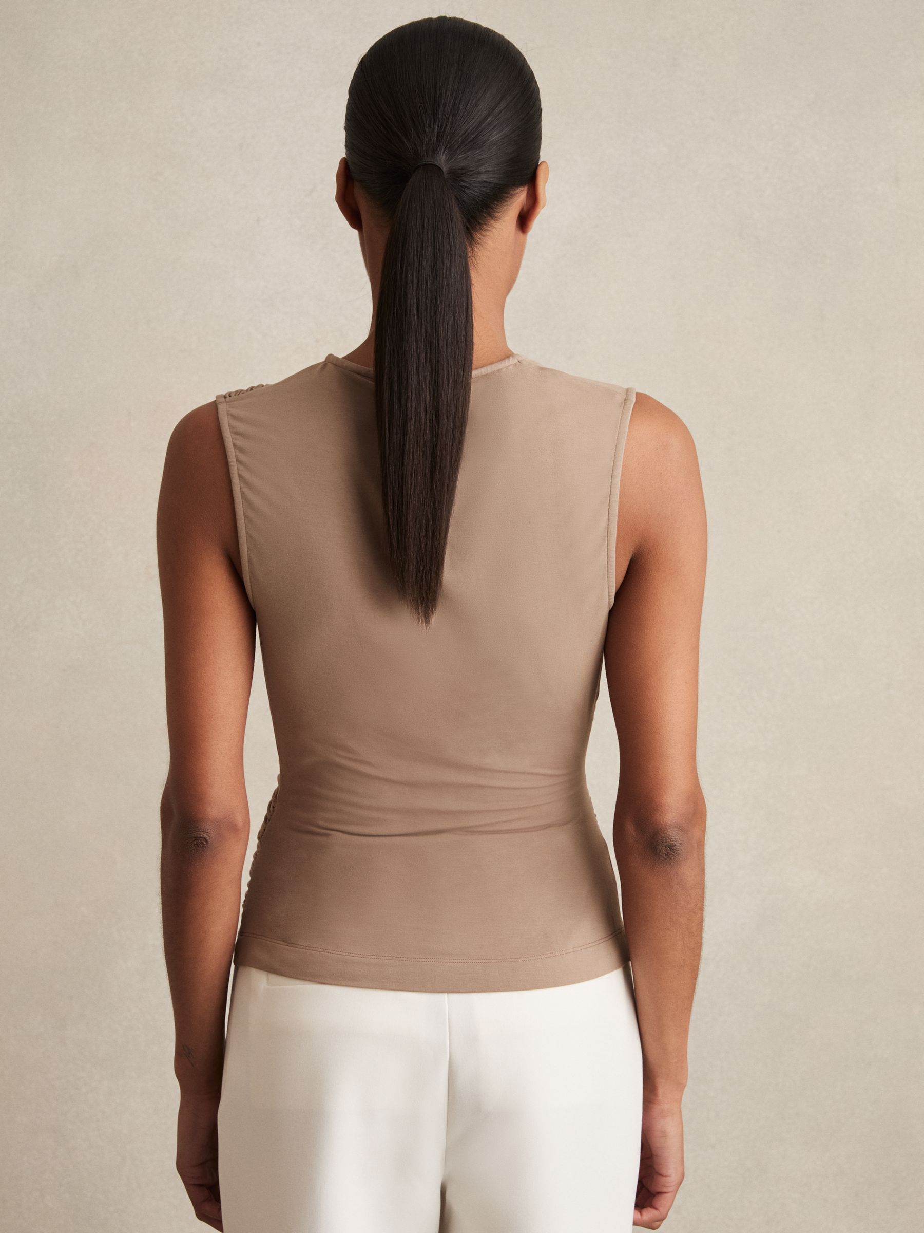 Stretch-Modal Ruched Vest in Mocha Brown - Image 5 of 6