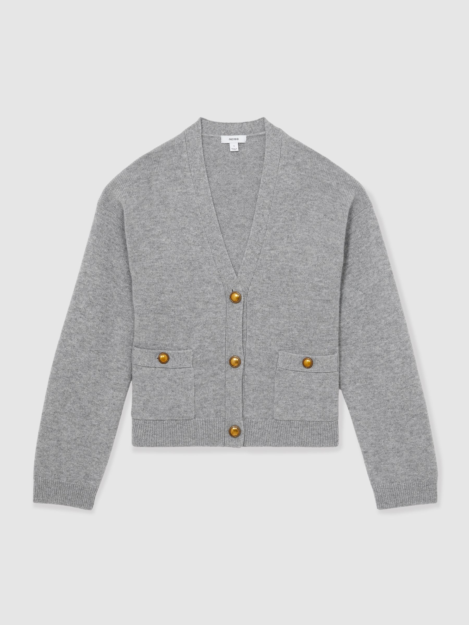 Wool-Cashmere Button Cardigan in Silver Grey - Image 2 of 6