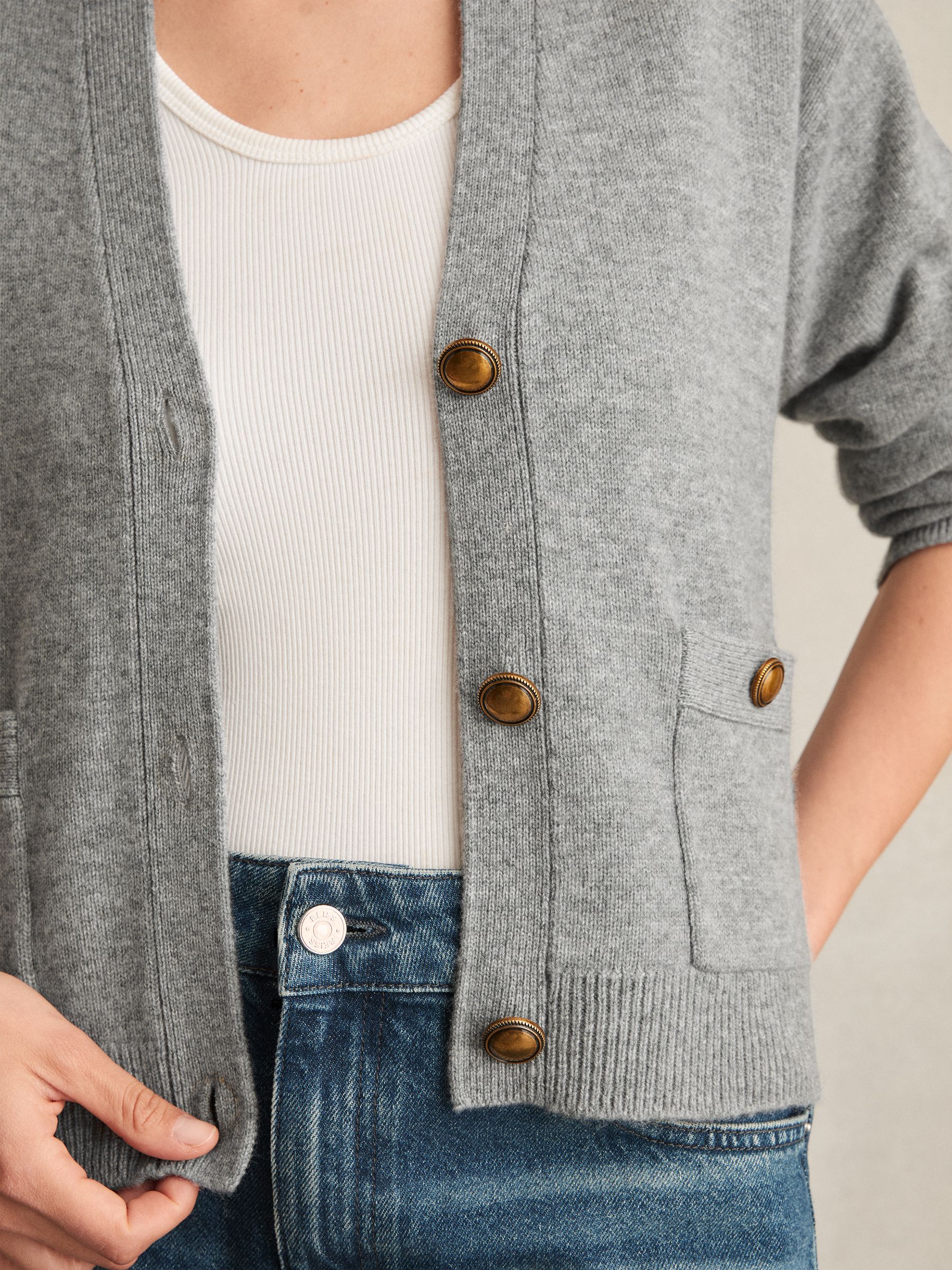 Wool-Cashmere Button Cardigan in Silver Grey - Image 4 of 6