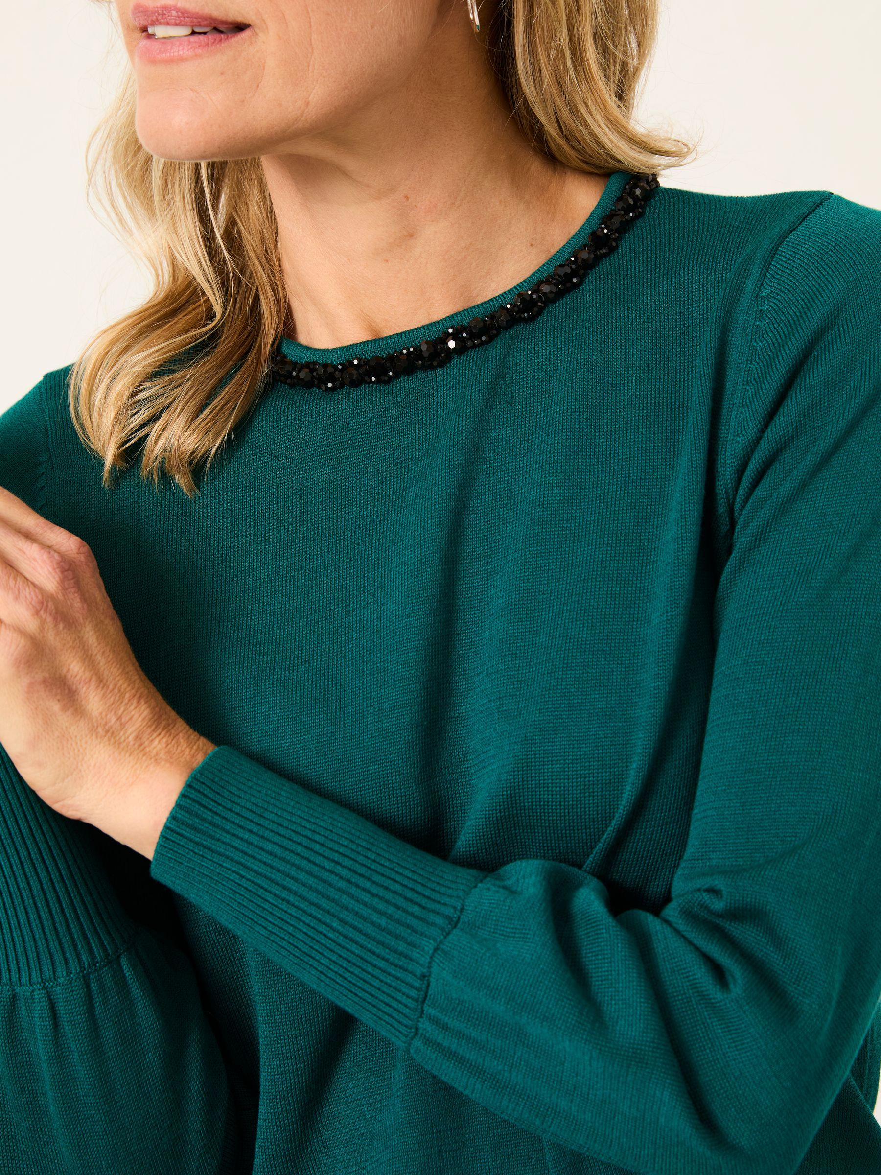 Raya Teal Blue Embellished Knitted Top - Image 5 of 8