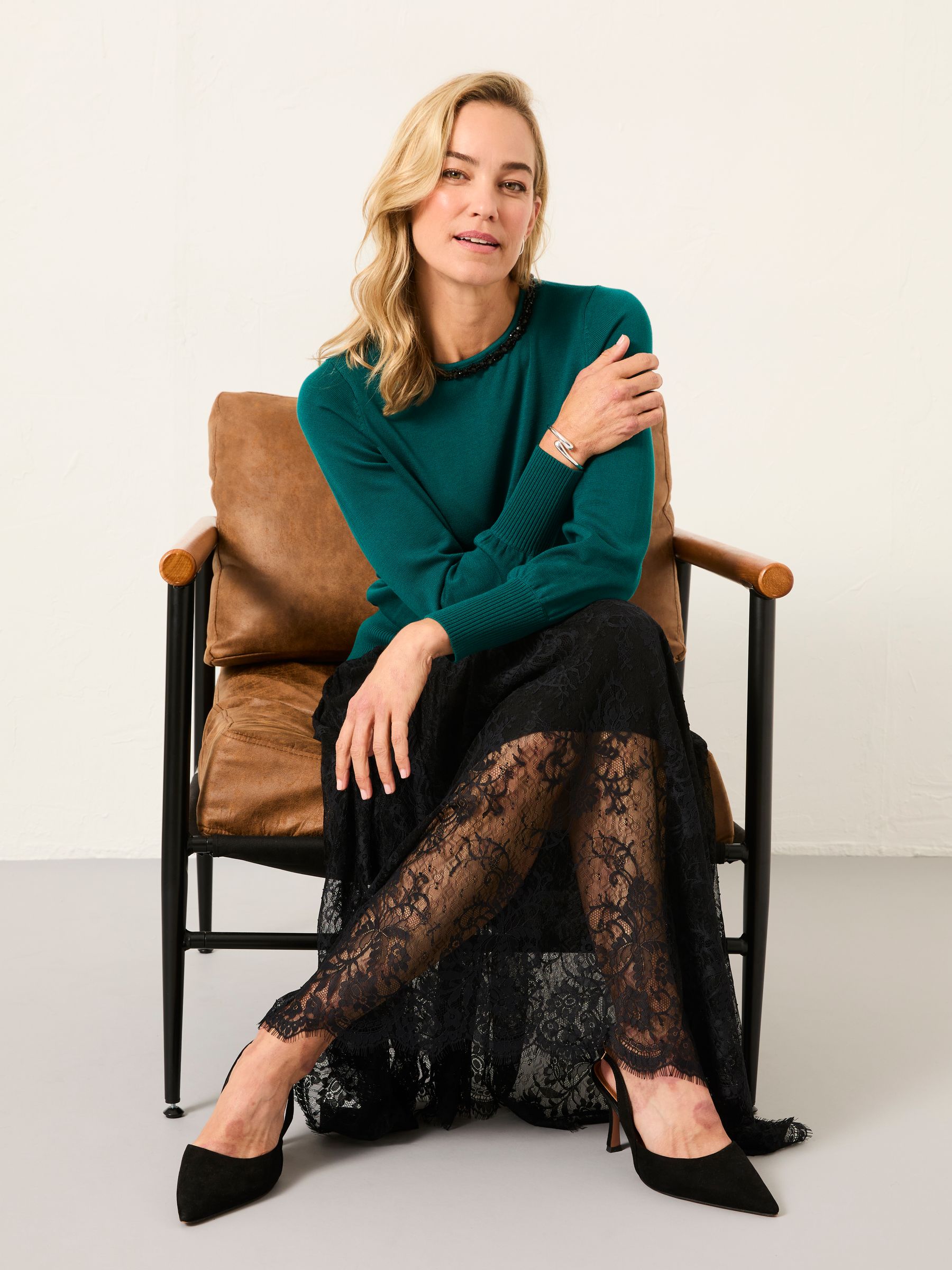 Raya Teal Blue Embellished Knitted Top - Image 7 of 8