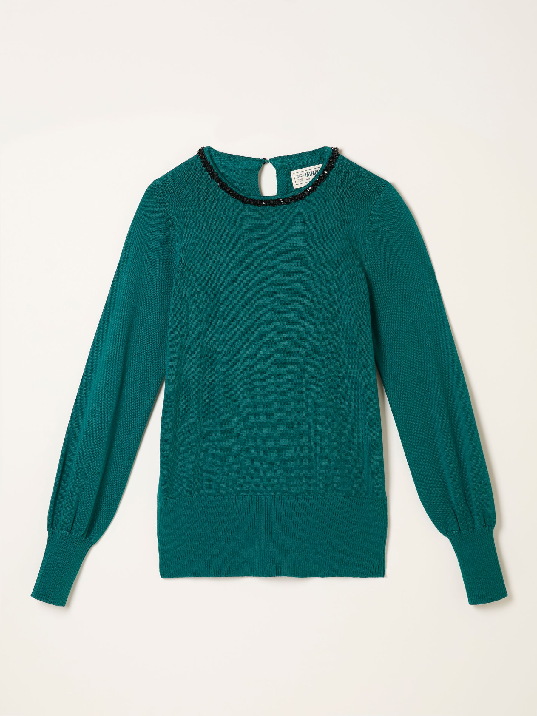 Raya Teal Blue Embellished Knitted Crew Neck Jumper - Image 7 of 7