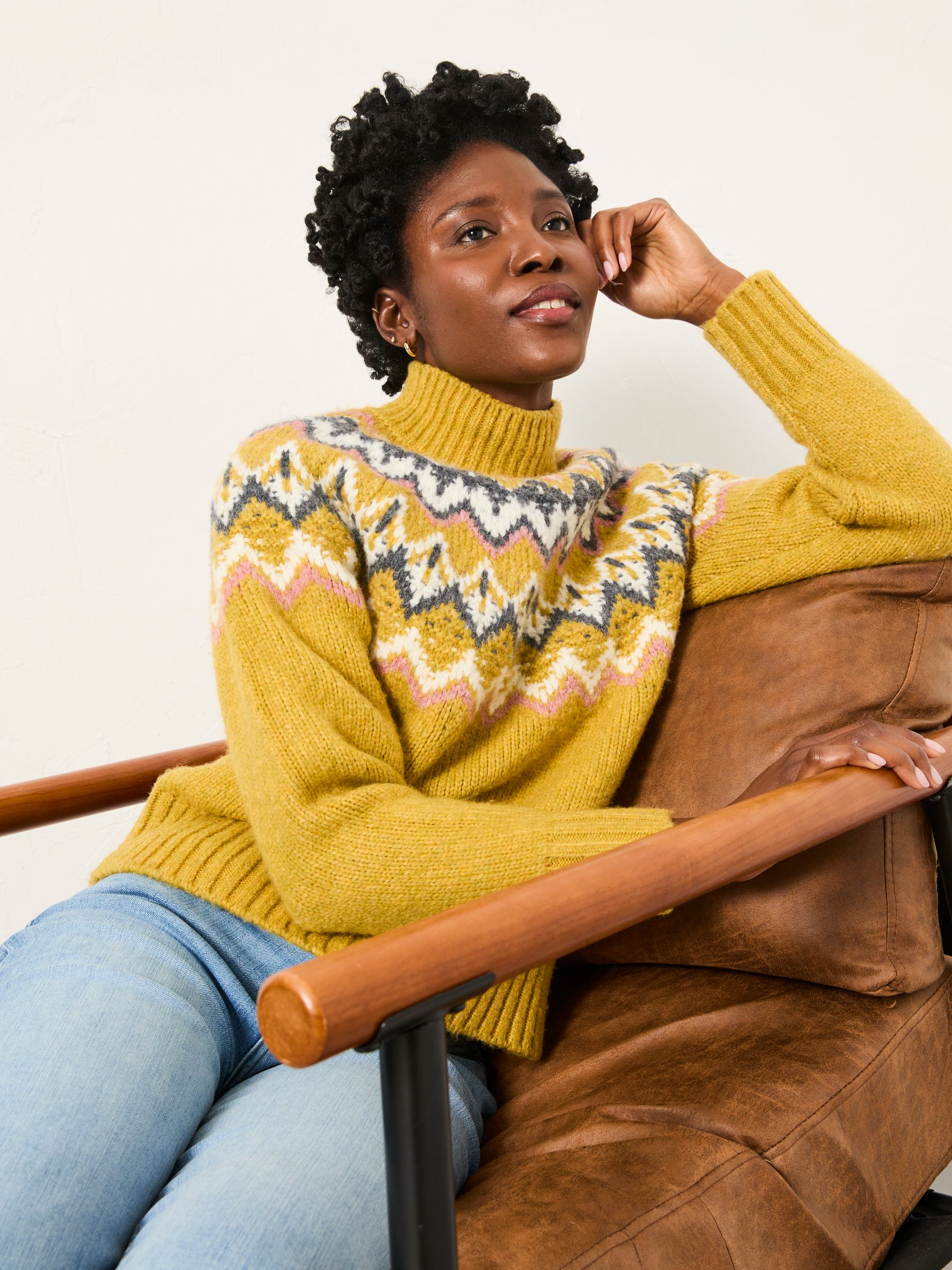 Nell Yellow Fairisle High Neck Knitted Jumper - Image 2 of 6