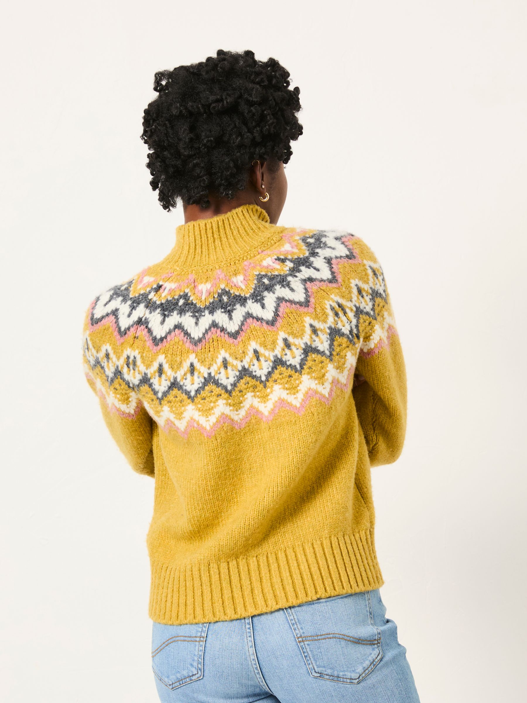 Nell Yellow Fairisle High Neck Knitted Jumper - Image 3 of 6