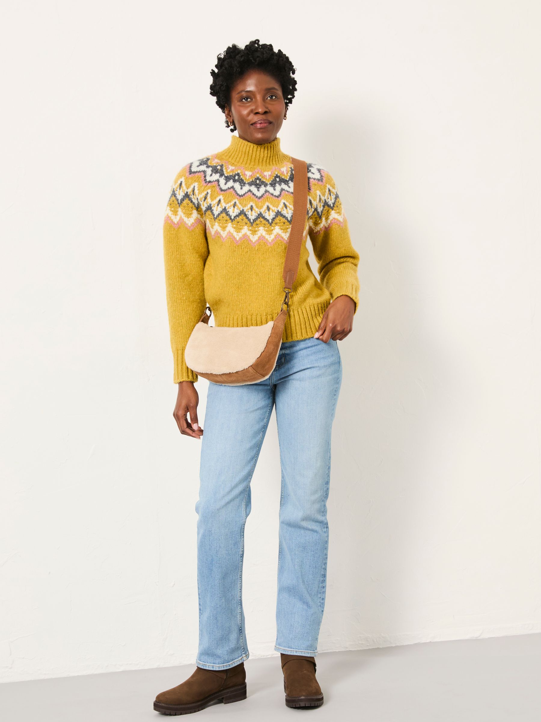 Nell Yellow Fairisle High Neck Knitted Jumper - Image 4 of 6