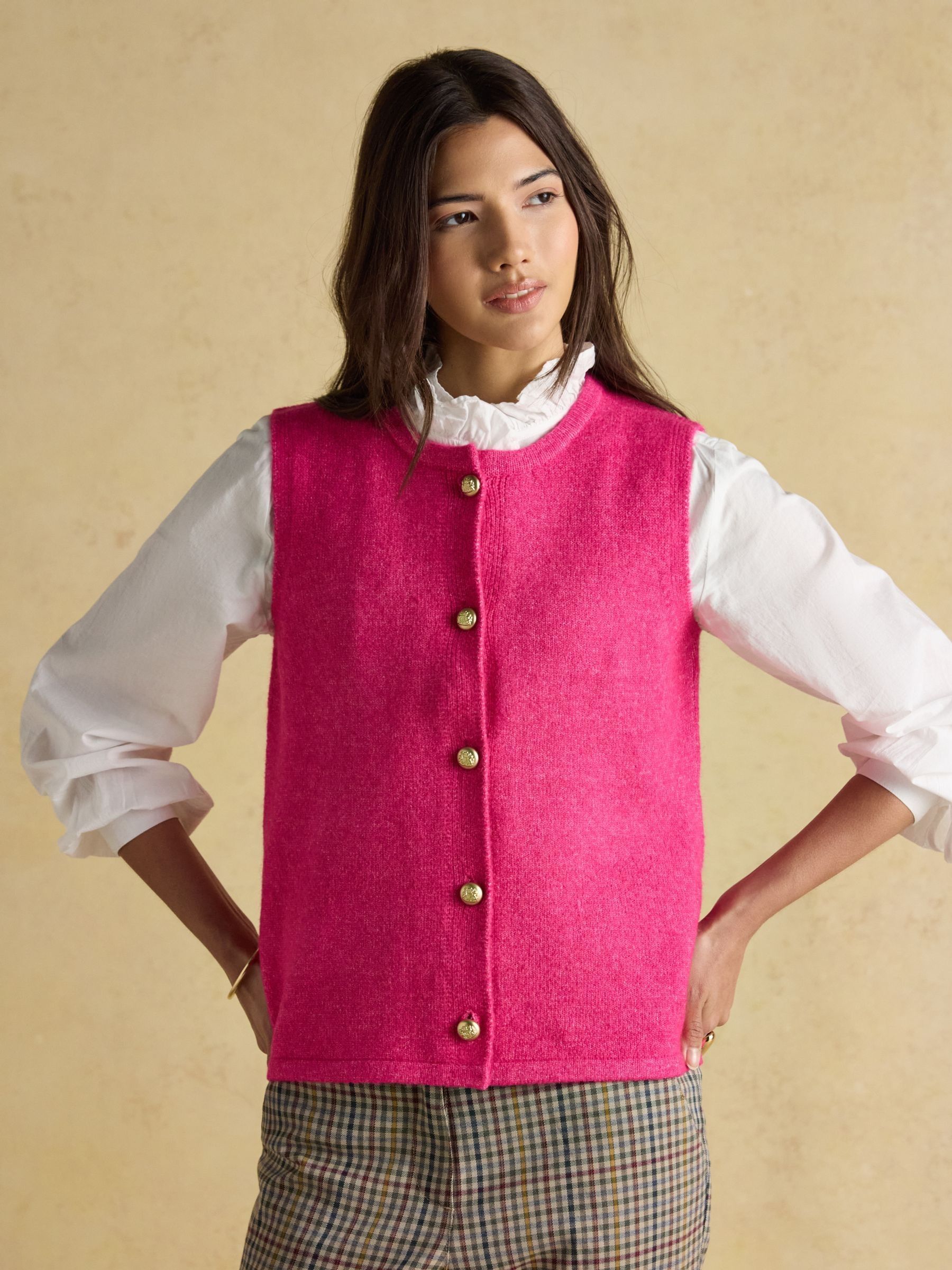 Holly Pink Fushsia Button Through Knitted Vest - Image 1 of 8