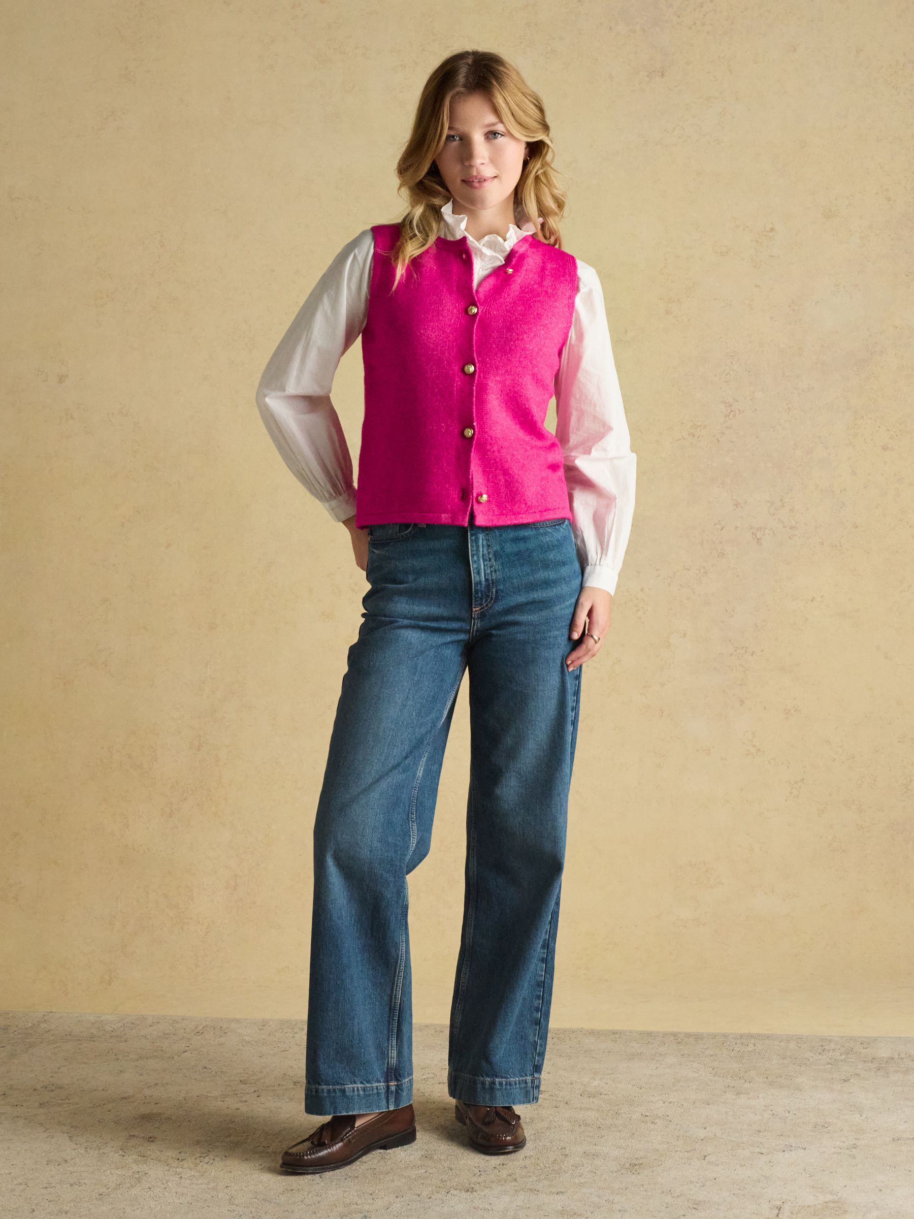 Holly Pink Fushsia Button Through Knitted Vest | Joules
