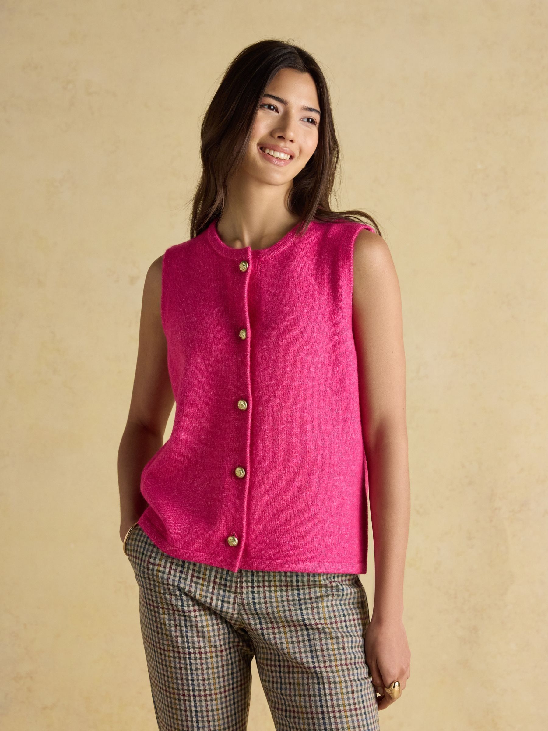 Holly Pink Fushsia Button Through Knitted Vest - Image 3 of 8