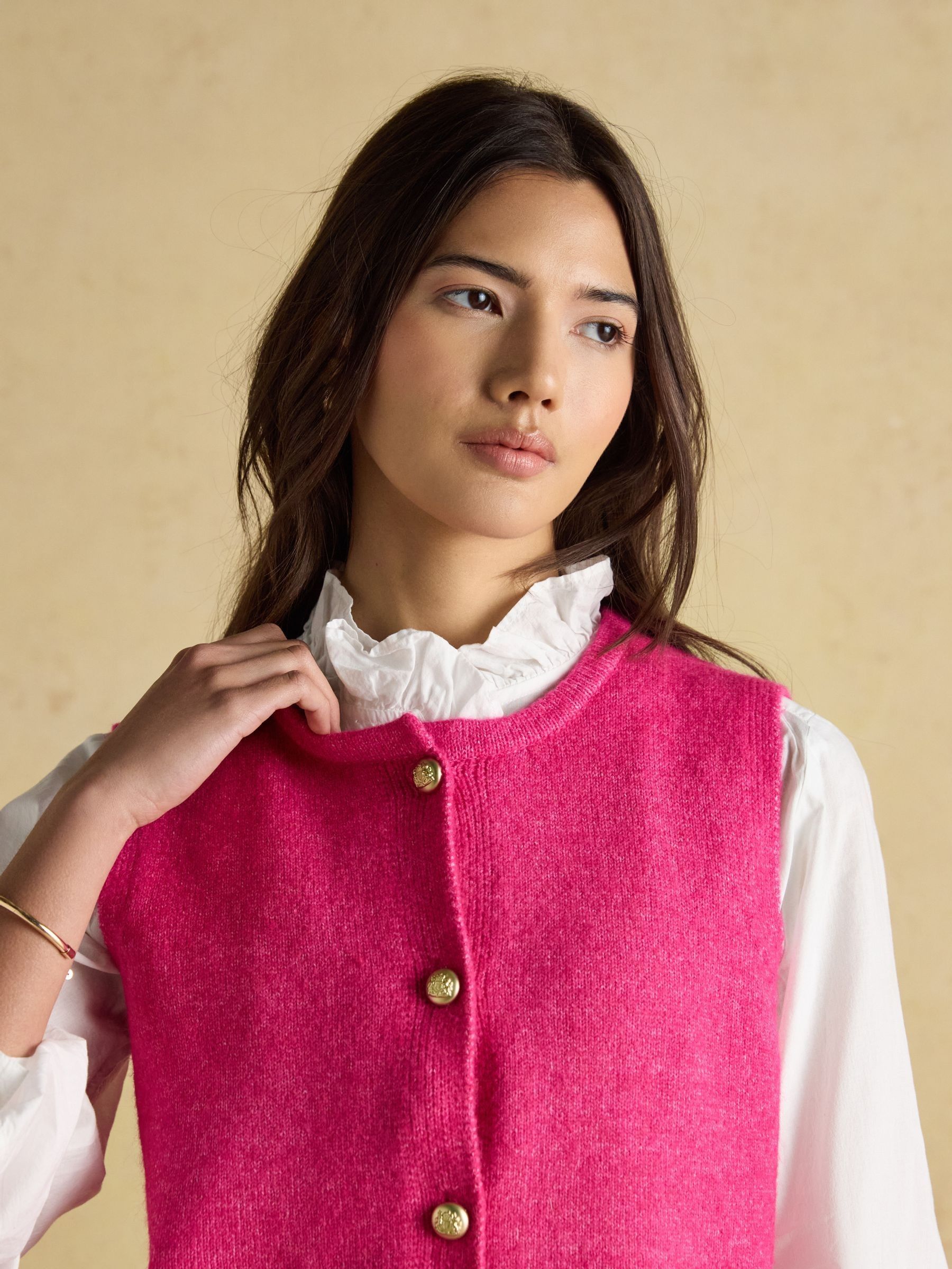 Holly Pink Fushsia Button Through Knitted Vest - Image 6 of 8