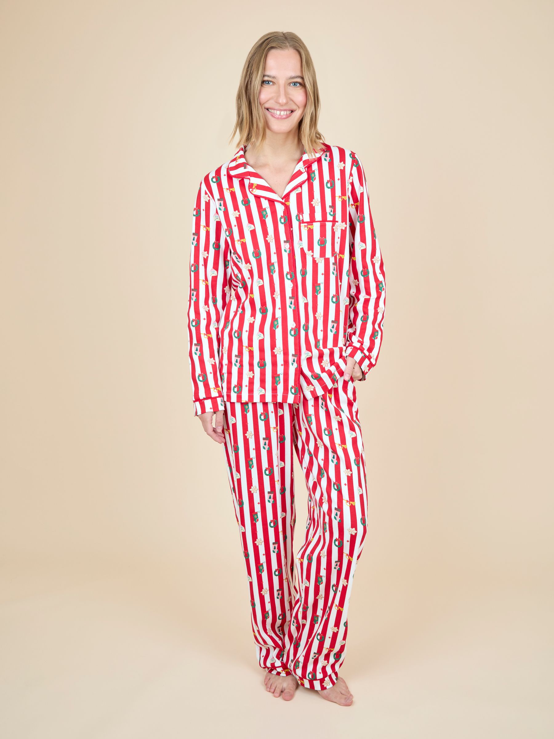 Red Woman's Stripe Christmas Pyjama Set - Image 1 of 4