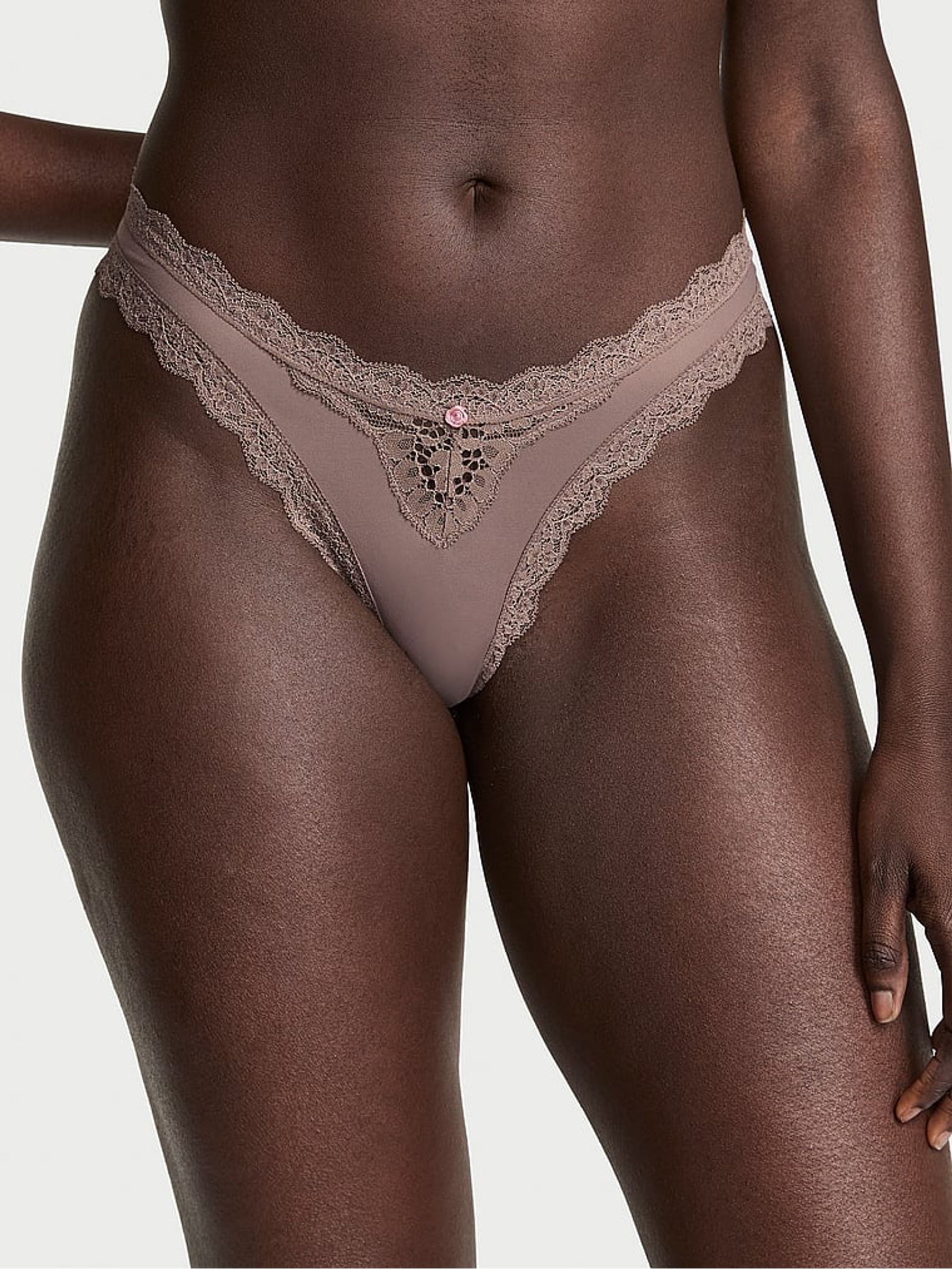 Cloudy Grey Lace Trim Brazilian Knickers - Image 1 of 3