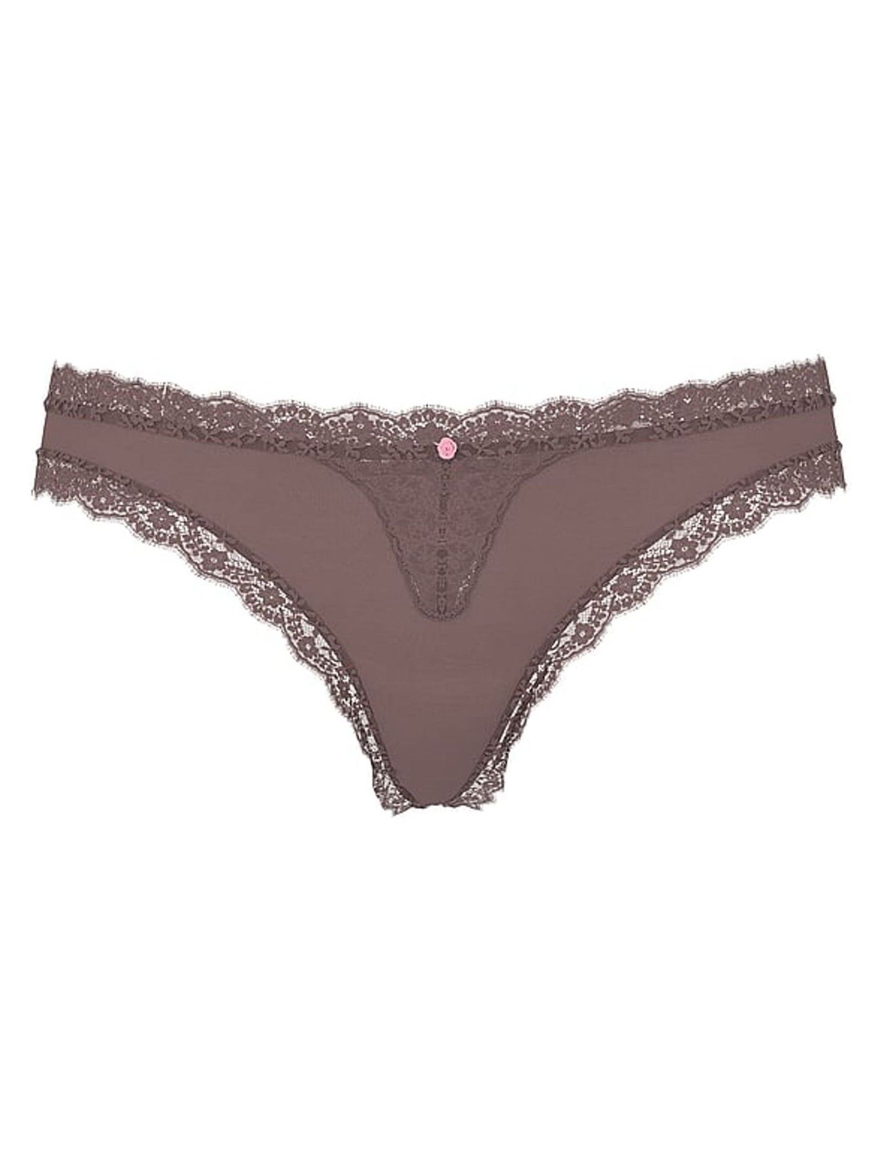 Cloudy Grey Lace Trim Thong Knickers - Image 3 of 3