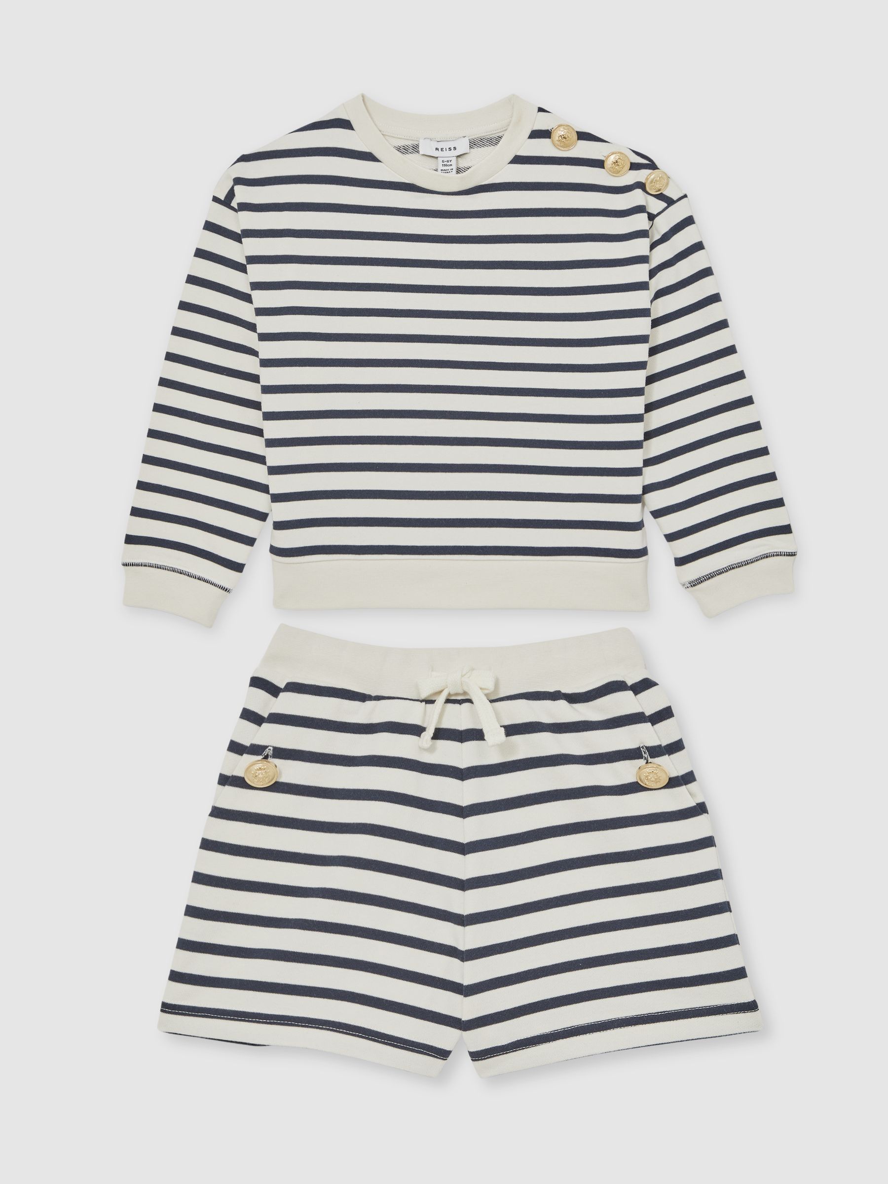 3-9 yrs Stripe Sweatshirt and Shorts Set Cotton-Blend in Navy/Ivory - Image 2 of 4