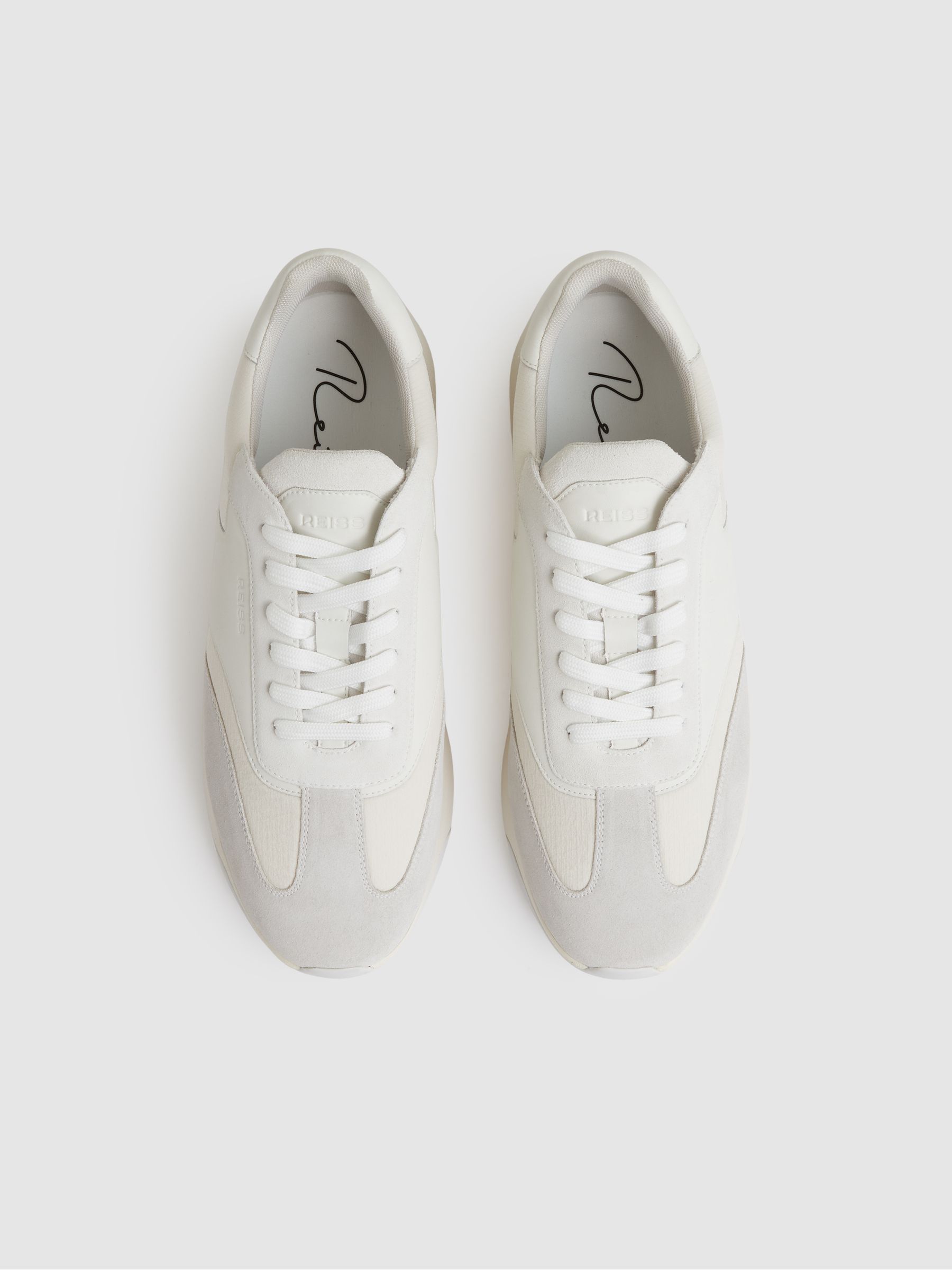 Bonded-Leather Suede Running Trainers in White - Image 3 of 5