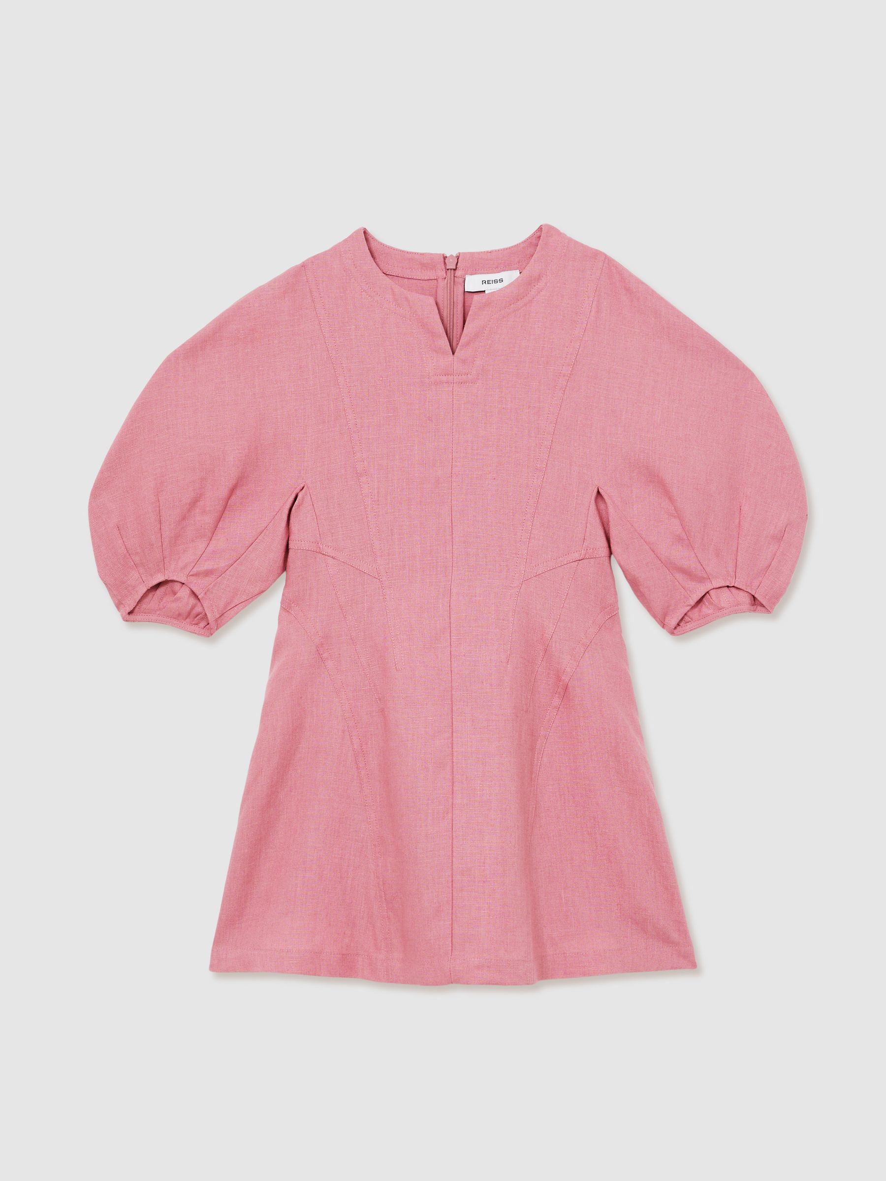 13-14 yrs Linen Balloon-Sleeve Dress in Pink - Image 1 of 5