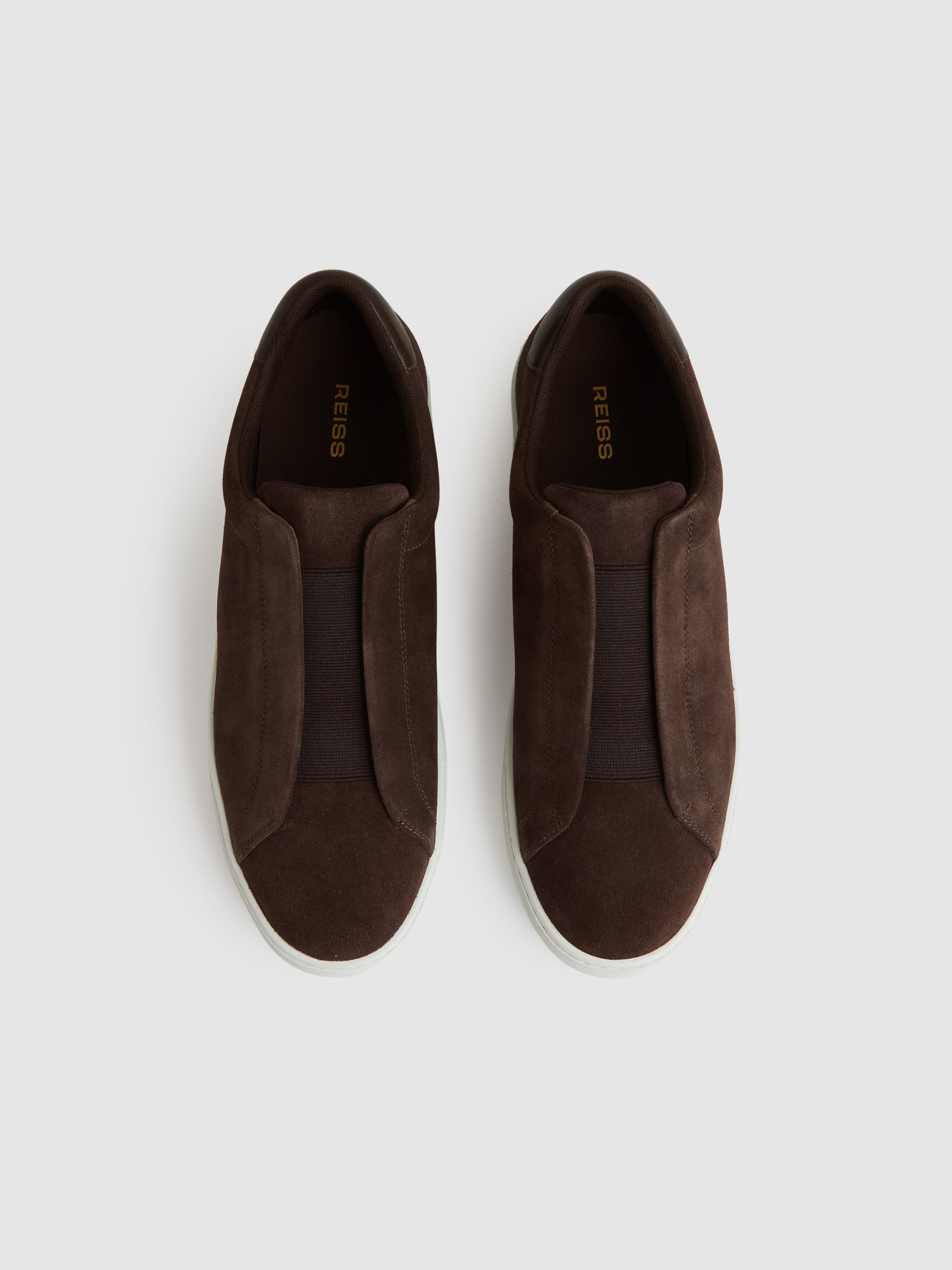 Suede Slip-On Elasticated Trainers in Chocolate Brown - Image 3 of 5