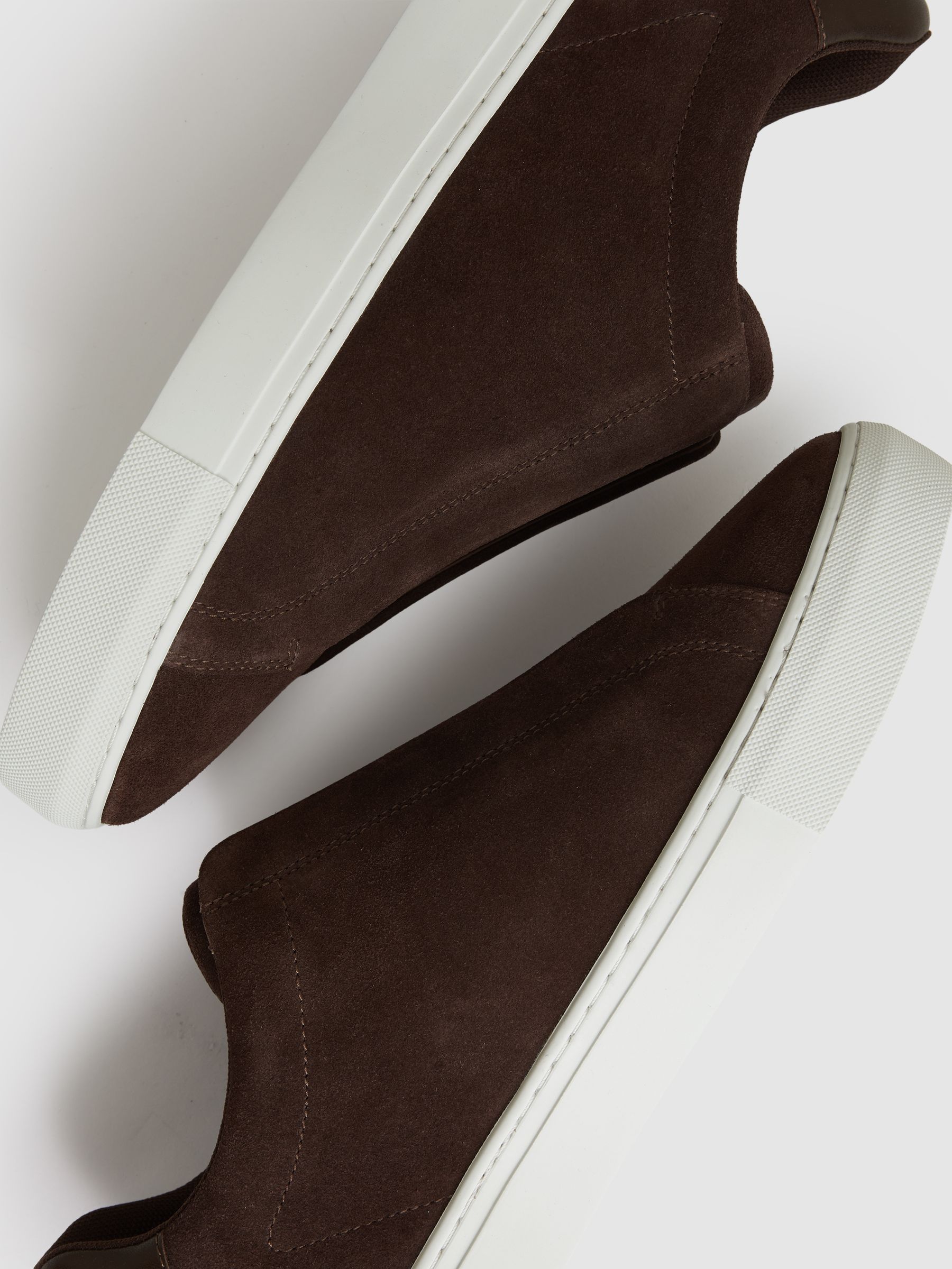 Suede Slip-On Elasticated Trainers in Chocolate Brown - Image 4 of 5