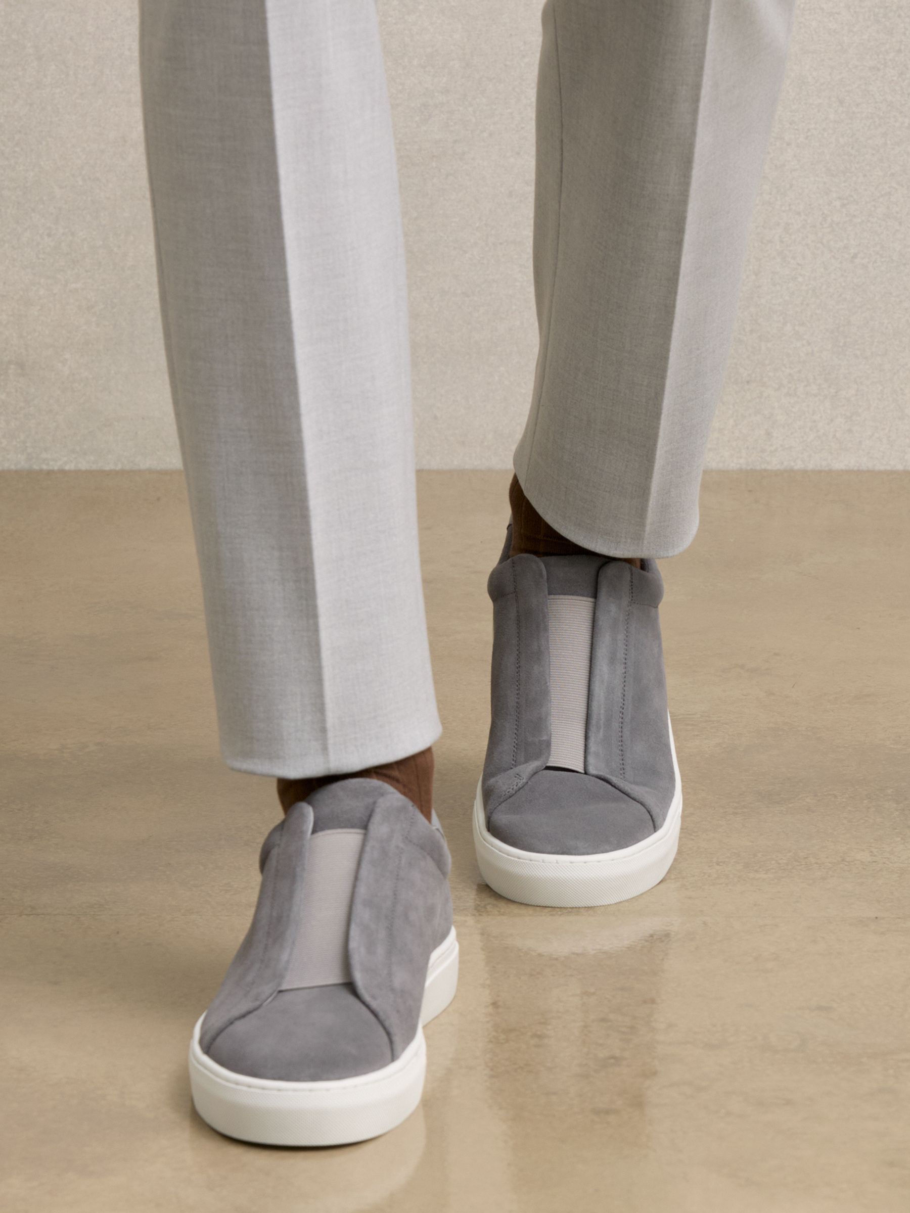 Suede Slip-Ons Elasticated Trainers in Grey - Image 2 of 5
