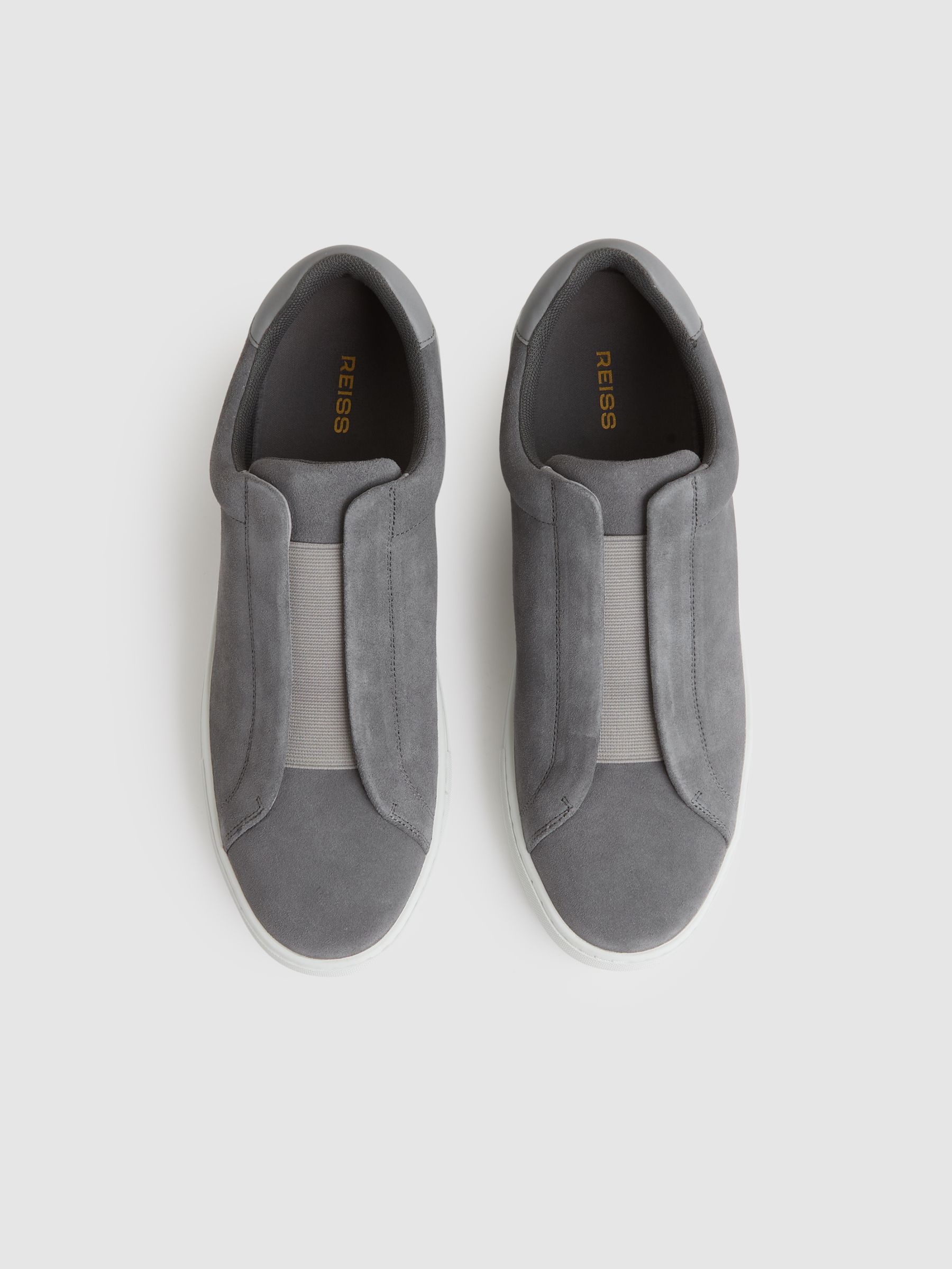 Suede Slip-Ons Elasticated Trainers in Grey - Image 3 of 5