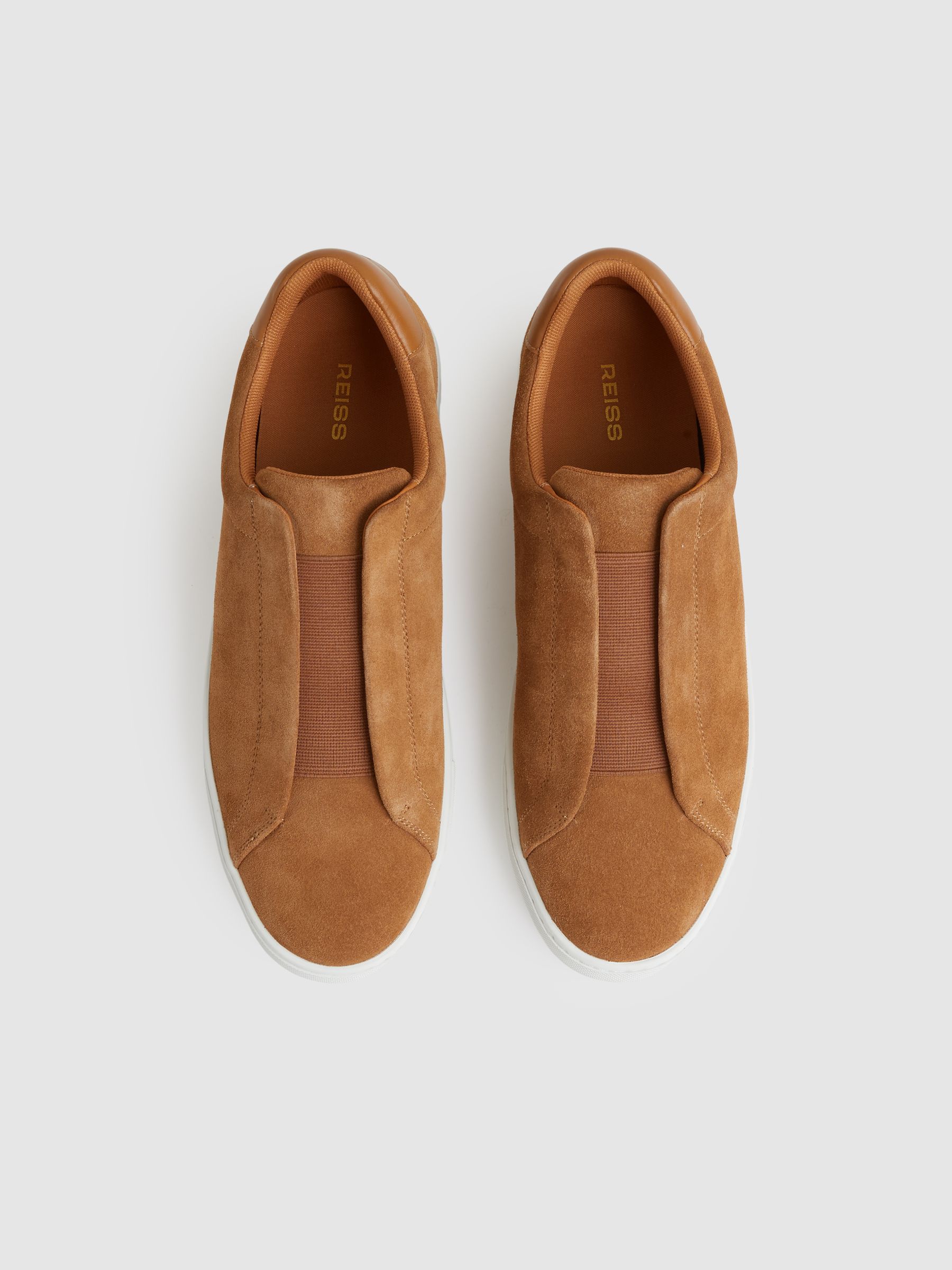 Suede Slip-On Elasticated Trainers in Tan Brown - Image 3 of 5
