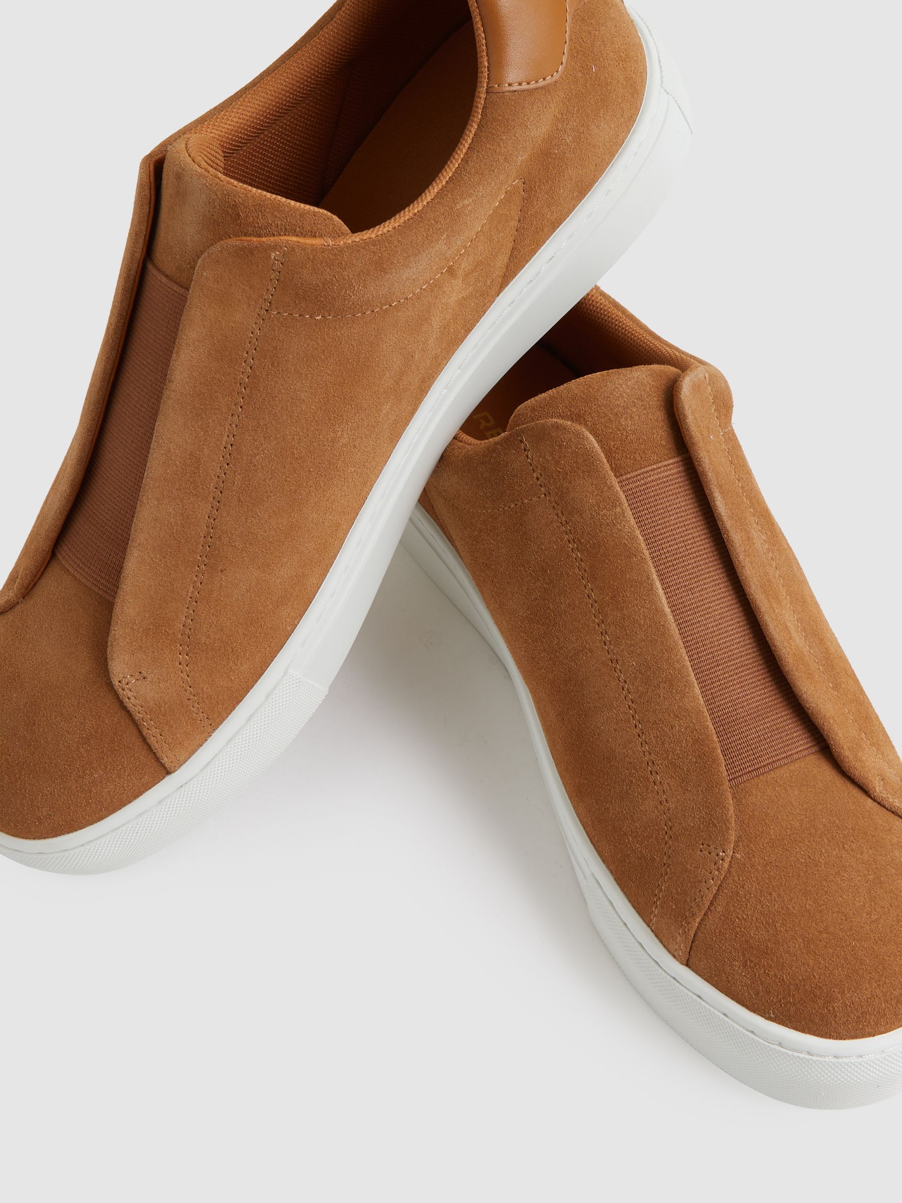 Suede Slip-On Elasticated Trainers in Tan Brown - Image 5 of 5