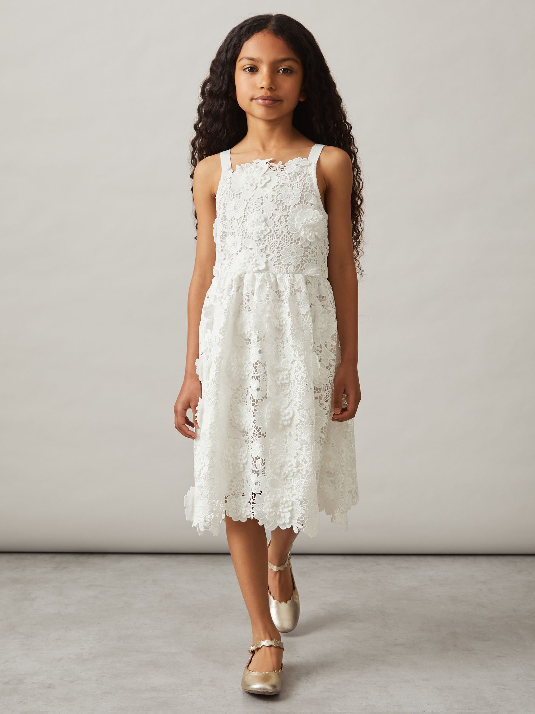4-9 yrs Guipure-Lace Midi Dress in Ivory - Image 1 of 5