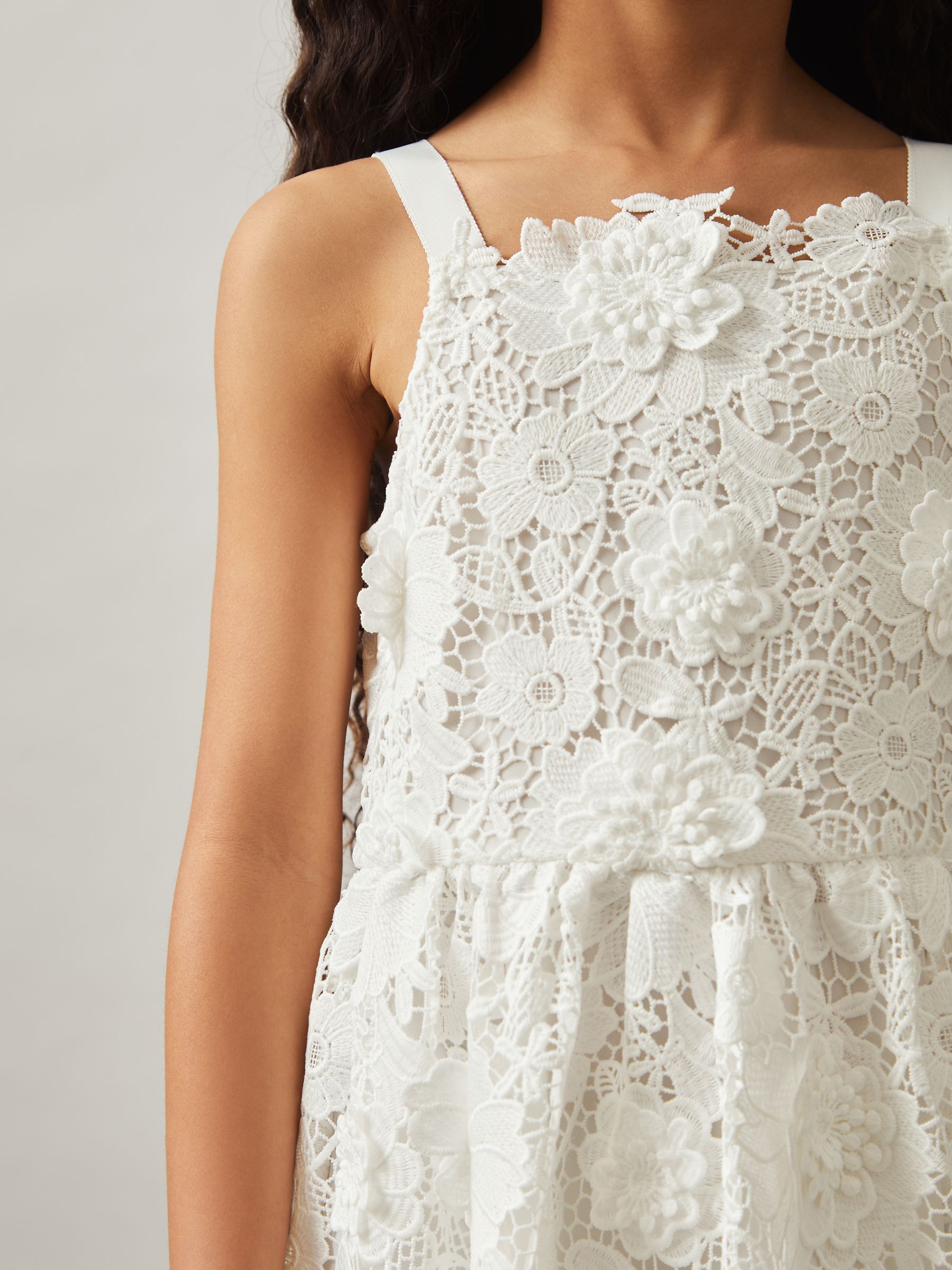 4-9 yrs Guipure-Lace Midi Dress in Ivory - Image 3 of 5