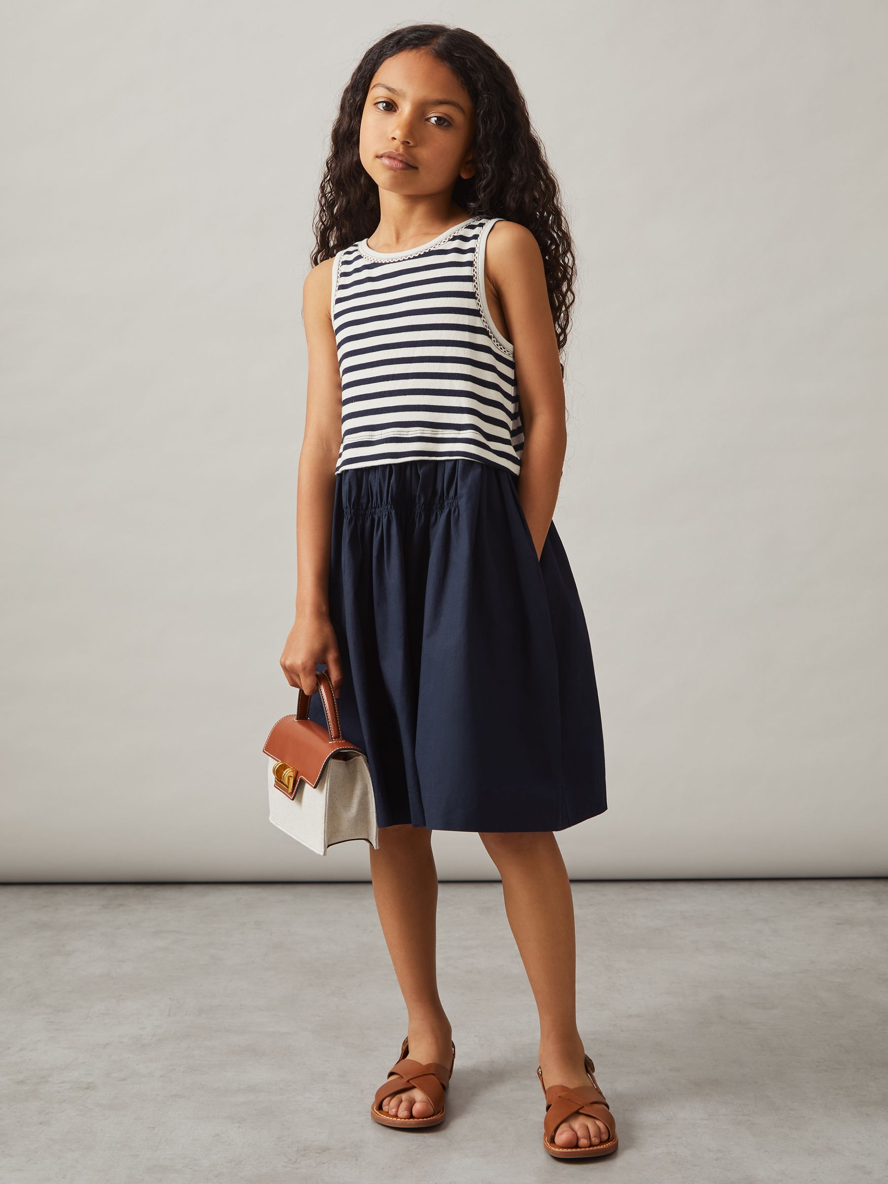 13-14 yrs Cotton Layered Sleeveless Midi Dress in Navy - Image 2 of 4