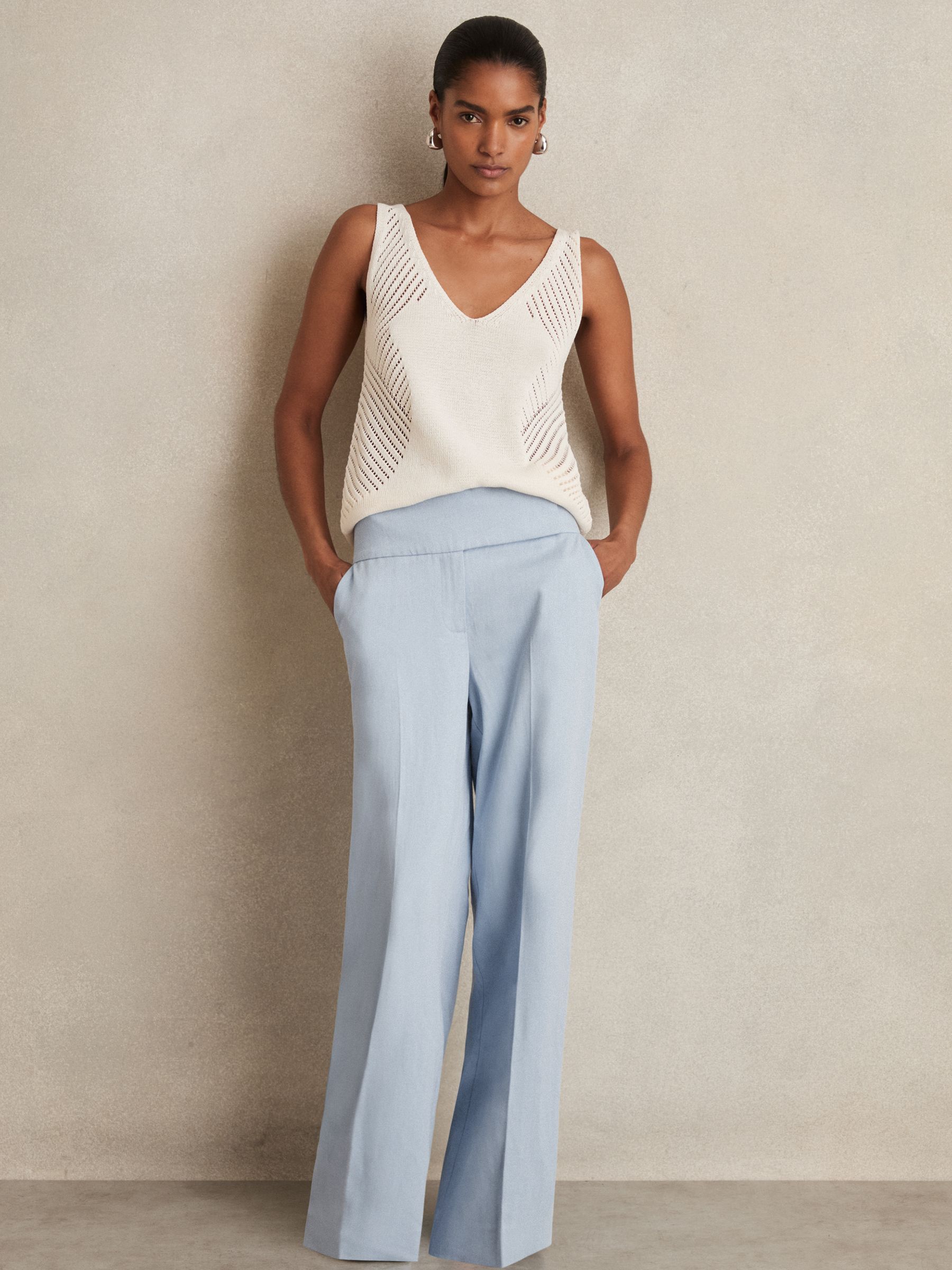 Lyocell-Linen Wide-Leg Trousers in Blue - Image 1 of 5