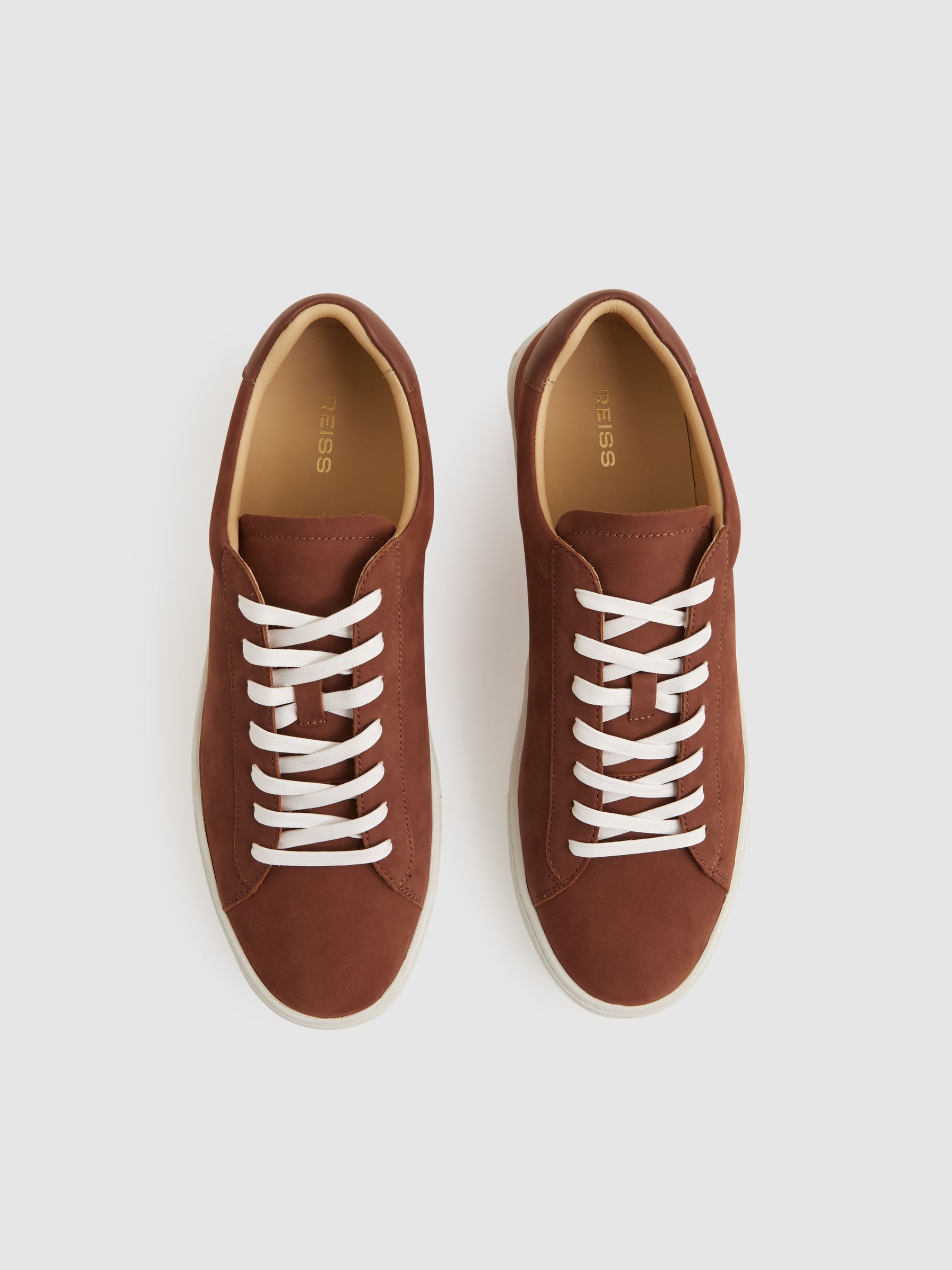 Nubuck Leather Low-Top Trainers in Brickwood Red - Image 3 of 5